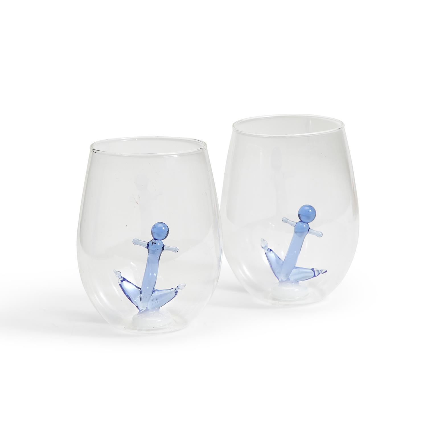 Two's Company Anchors Away Stemless Wine Glass