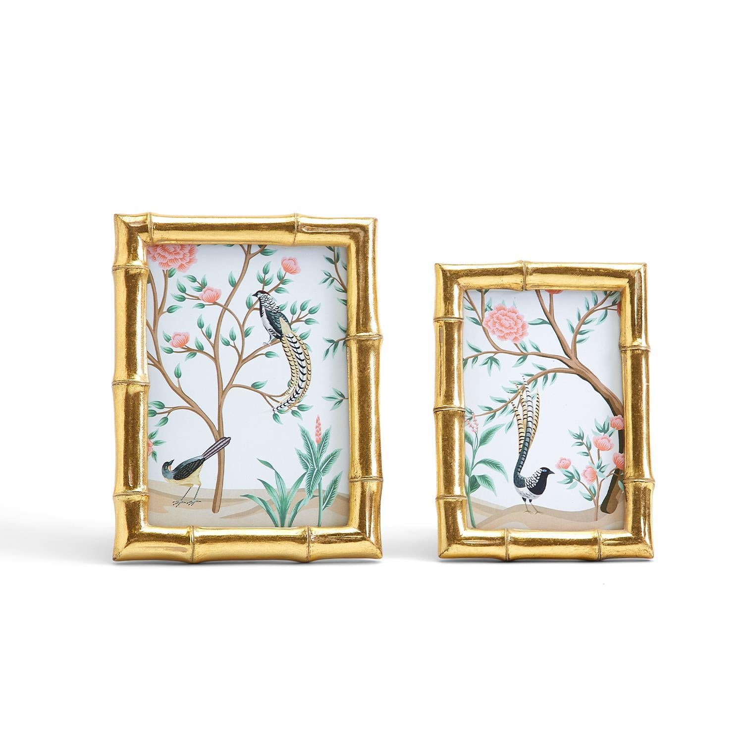 Two's Company S/2 Gold Faux Bamboo Photo Frames