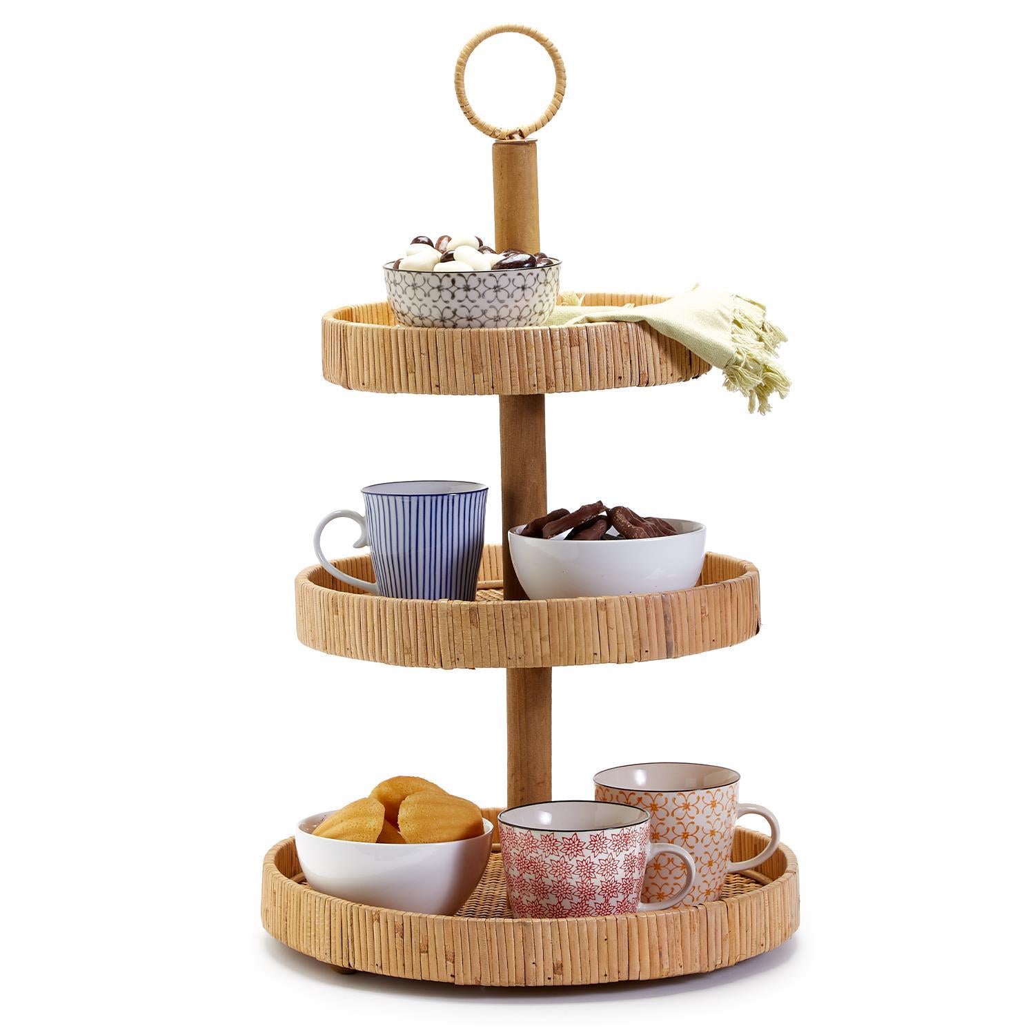 Two's Company Adjustable 3 Tiered Hand-Crafted Rattan Centerpiece