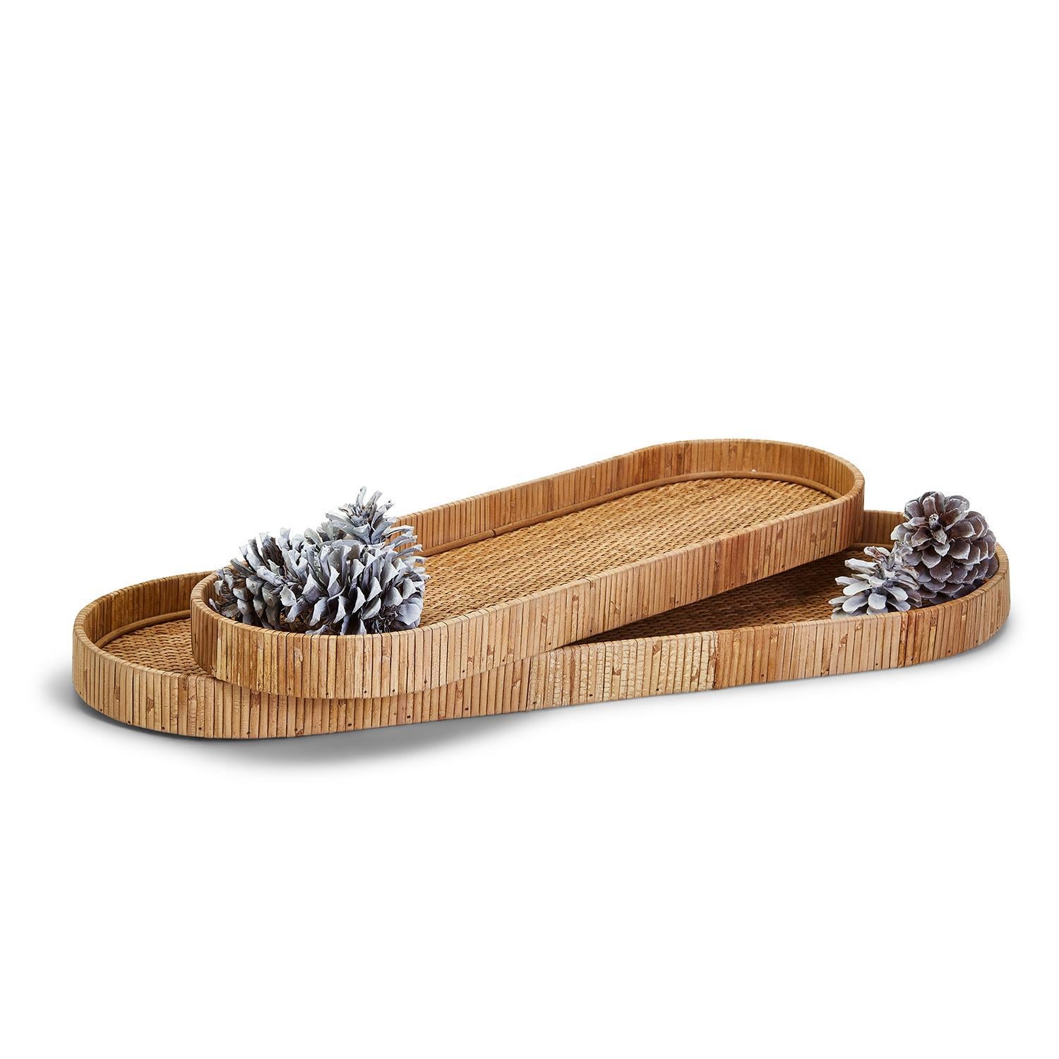 Two's Company S/2 Decorative Hand-Crafted Natural Rattan Trays