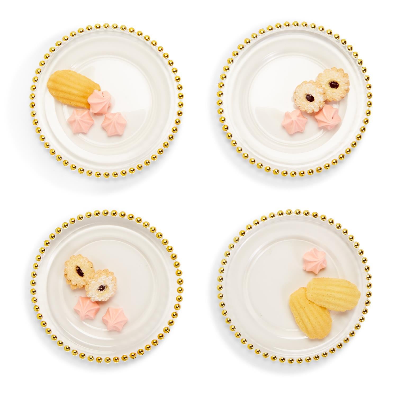 Two's Company Golden Beads S/4 Appetizer / Dessert Plates