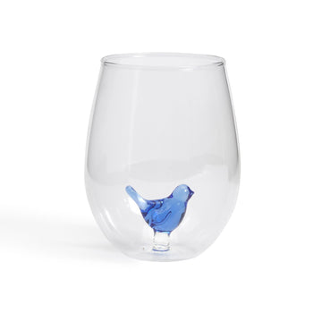 Two's Company Blue Bird Stemless Wine Glass