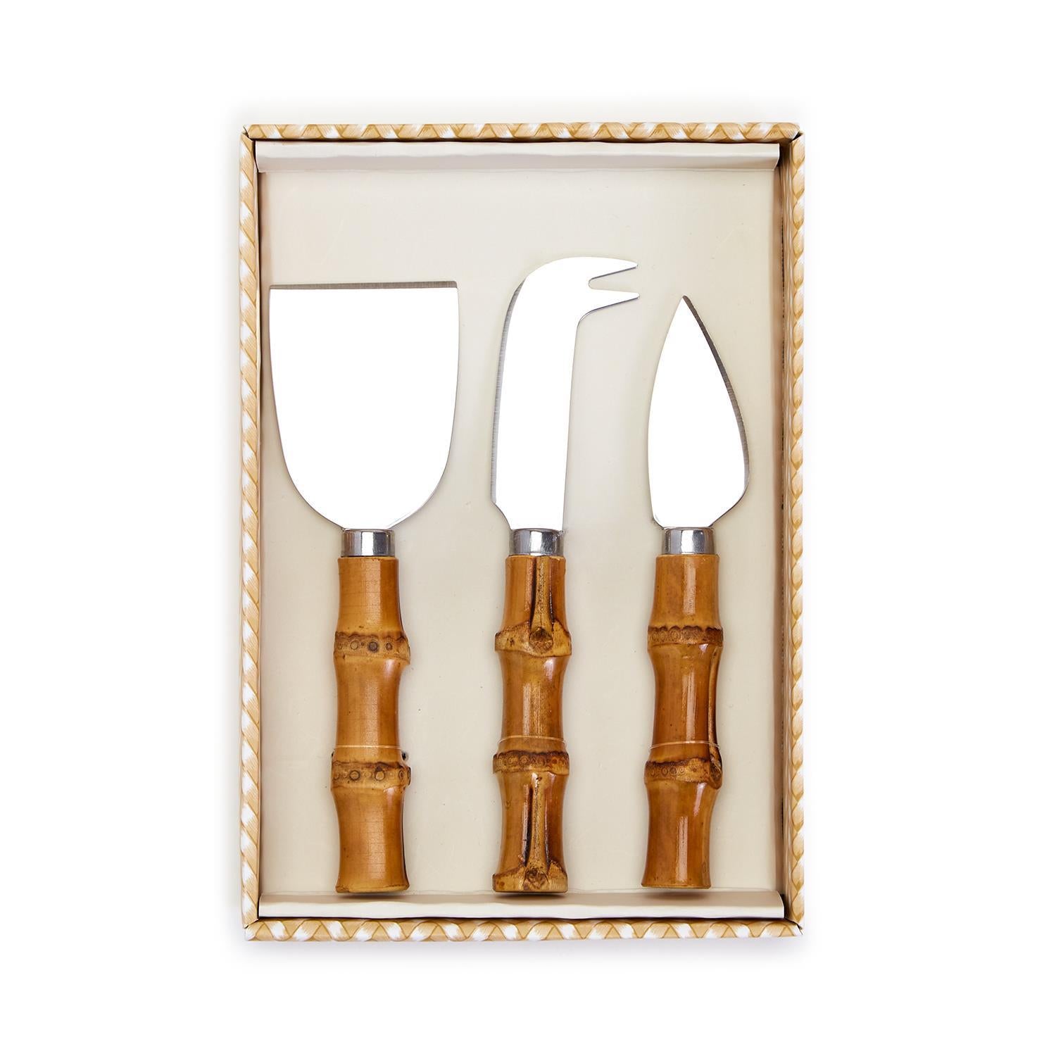 Two's Company S/3 Natural Bamboo Handle Cheese Knives in Gift Box