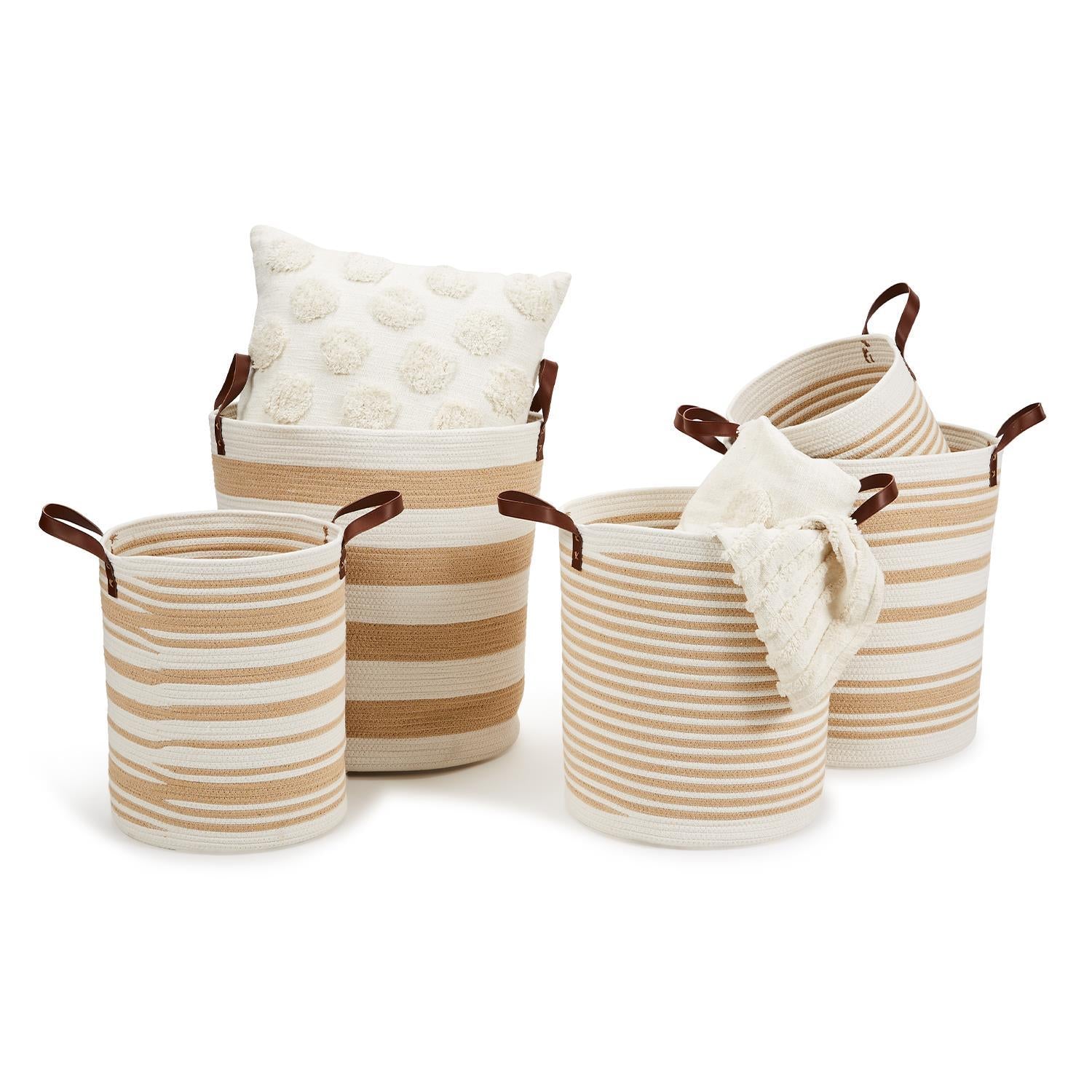 Two's Company S/5 Natural Stripe Baskets