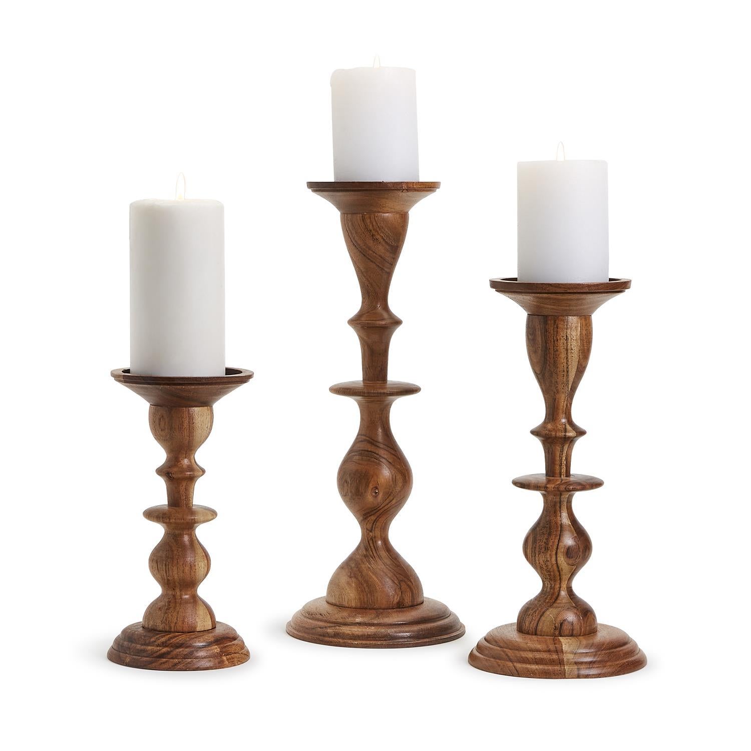 Two's Company Natural Heights Set of 3 Hand-Crafted Pillar Candleholders Includes 3 Design/Sizes