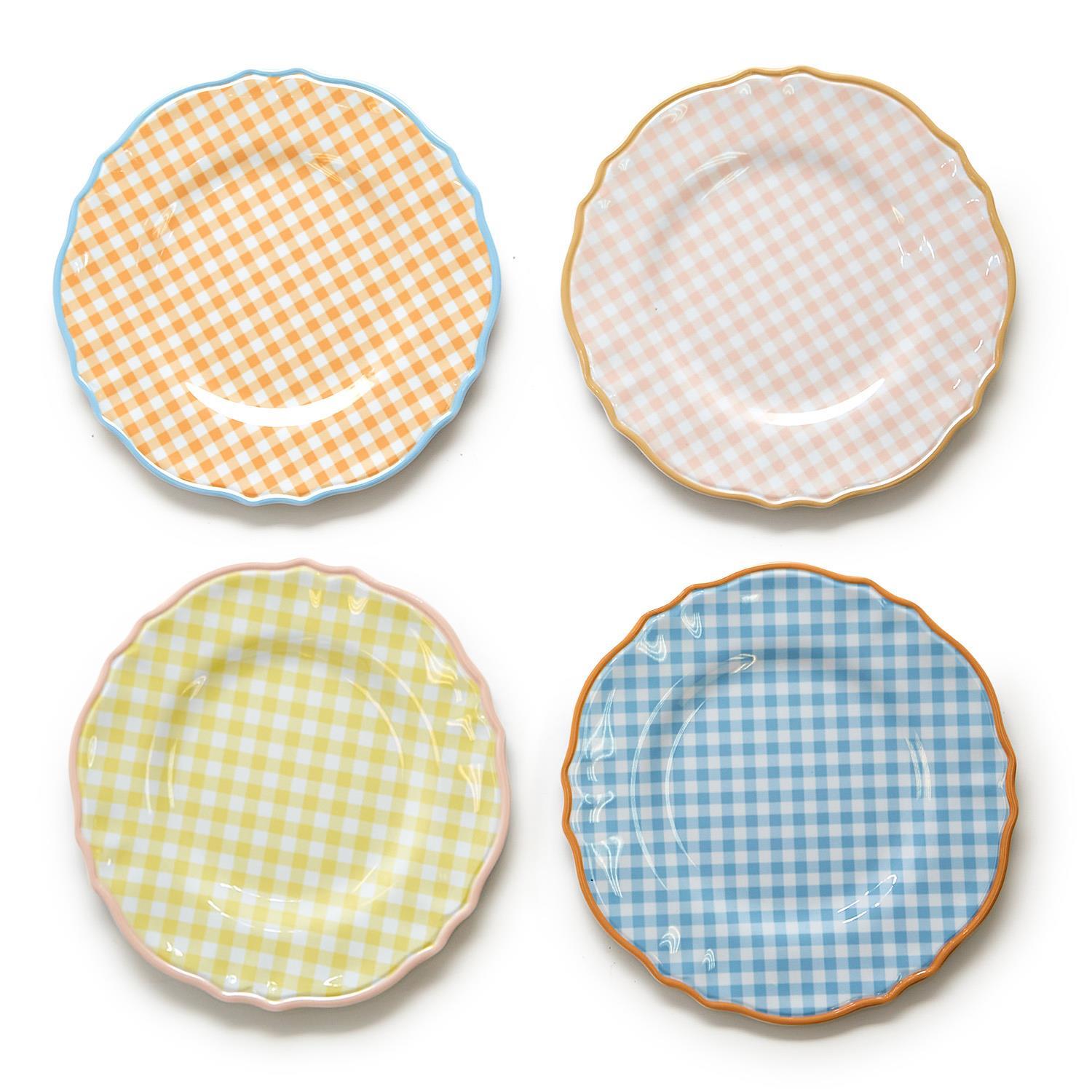 S/4 Gingham Garden Melamine Dinner Plates Includes 4 Colors