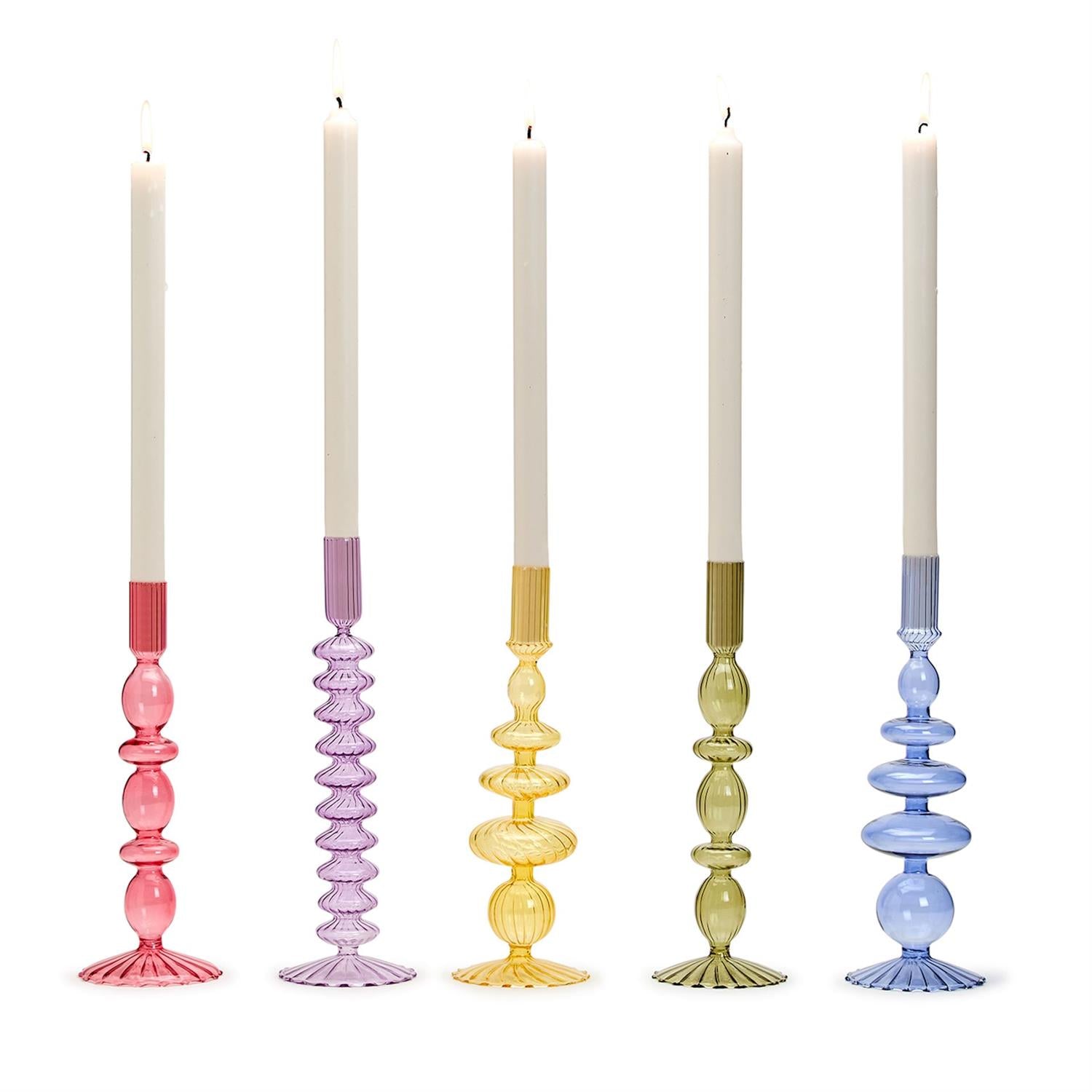 S/5 Hand-Blown Glass Candleholder Incl 5 Colors