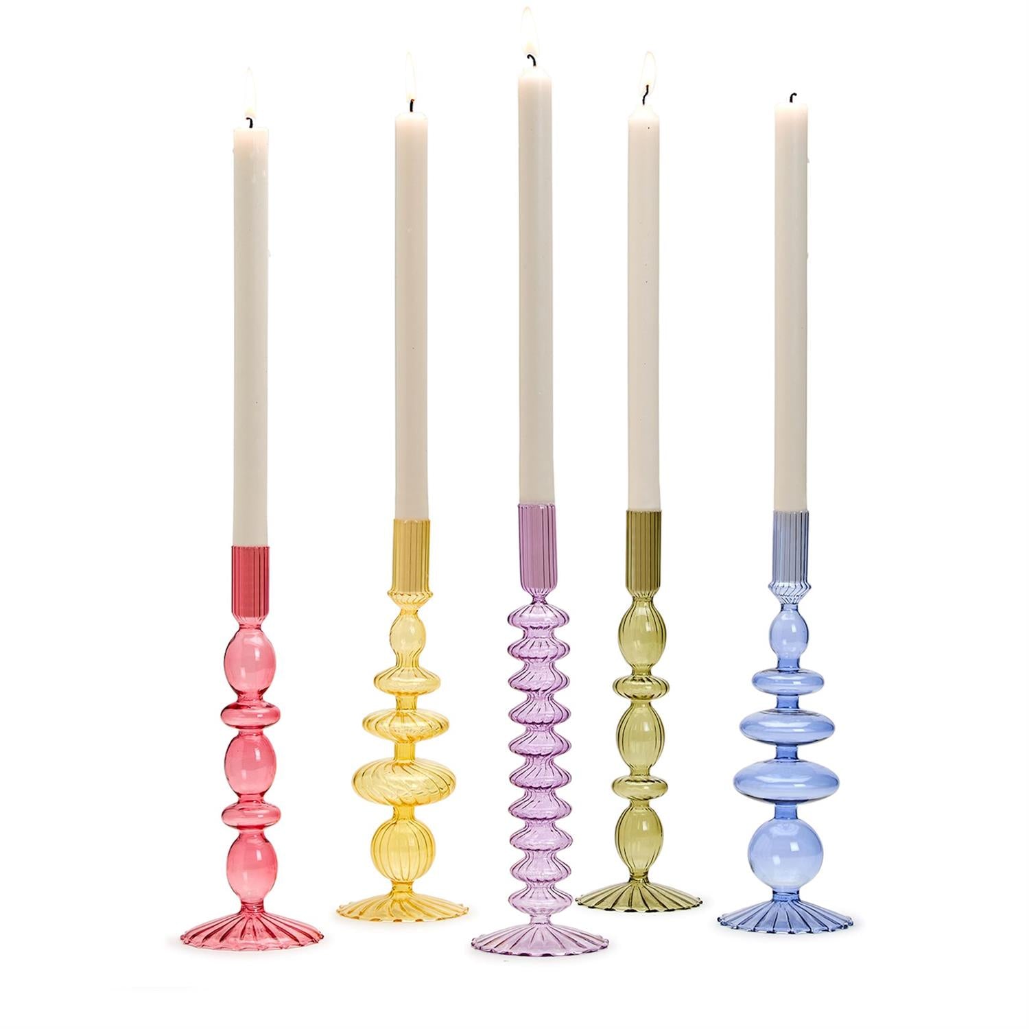 S/5 Hand-Blown Glass Candleholder Incl 5 Colors