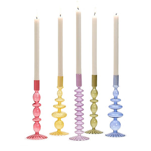 Two's Company S/5 Hand-Blown Glass Candleholder Incl 5 Colors