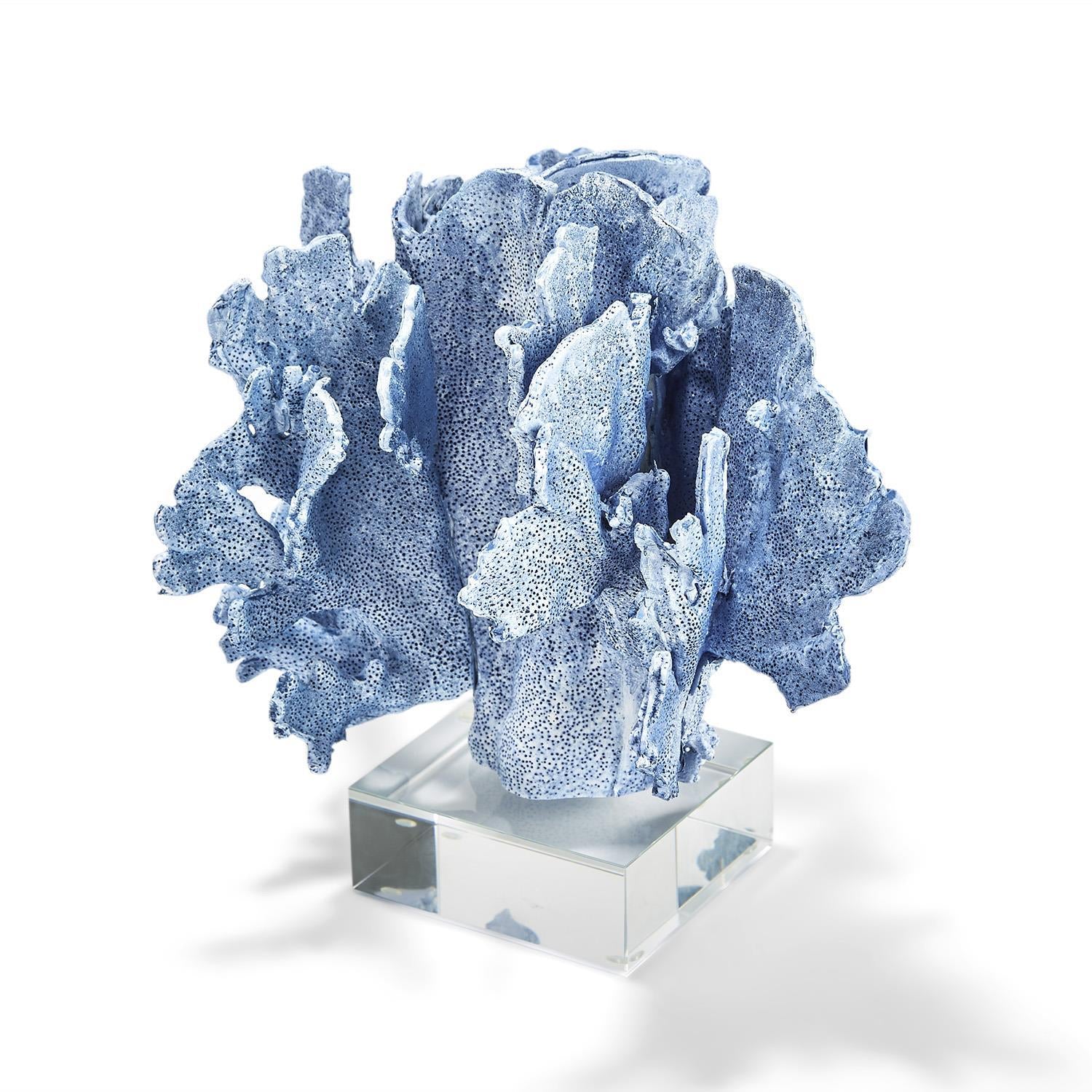 Two's Company Mediterranean Blue Coral Sculpture with Glass Base - Resin/Glass