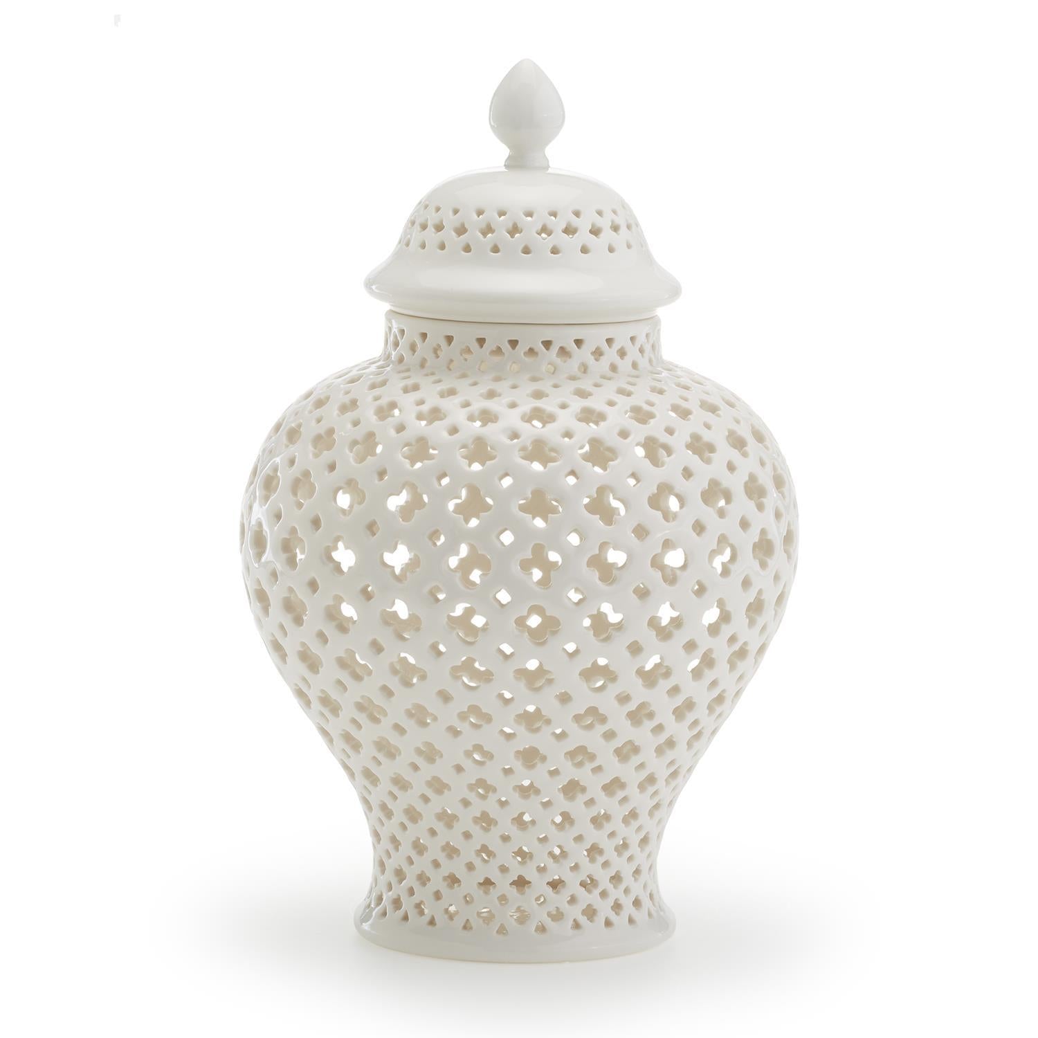 Two's Company Carthage Medium Pierced Covered Lantern - Porcelain