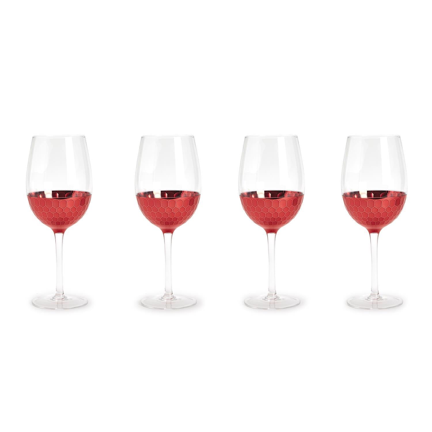Two's Company Red Hot Set of 4 Pc Faceted Wine Glasses