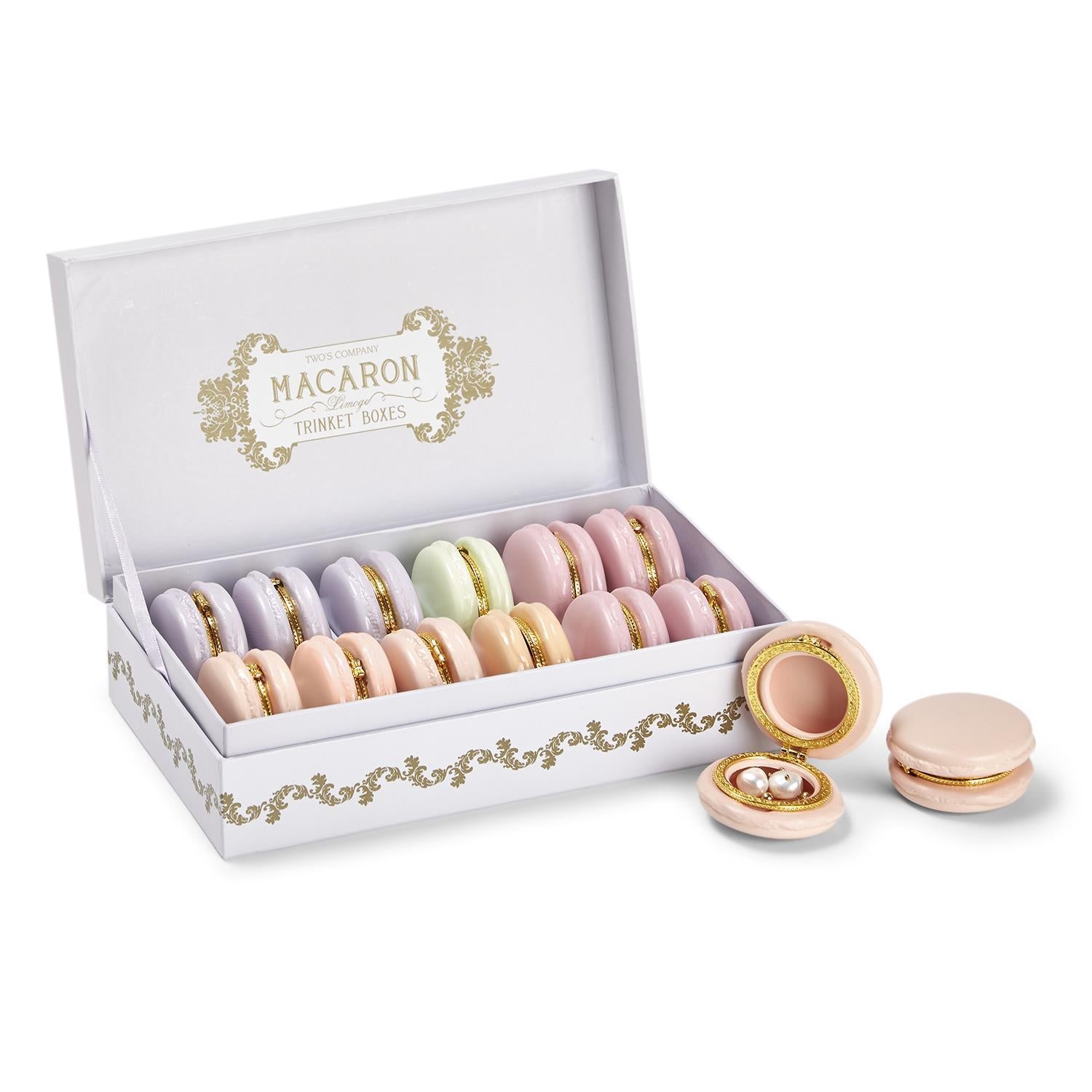 Two's Company Macaron Limoges Trinket Boxes in Display Box (includes 5 Colors: Pistachio, Rose, Peach, Lavender, Lemon)