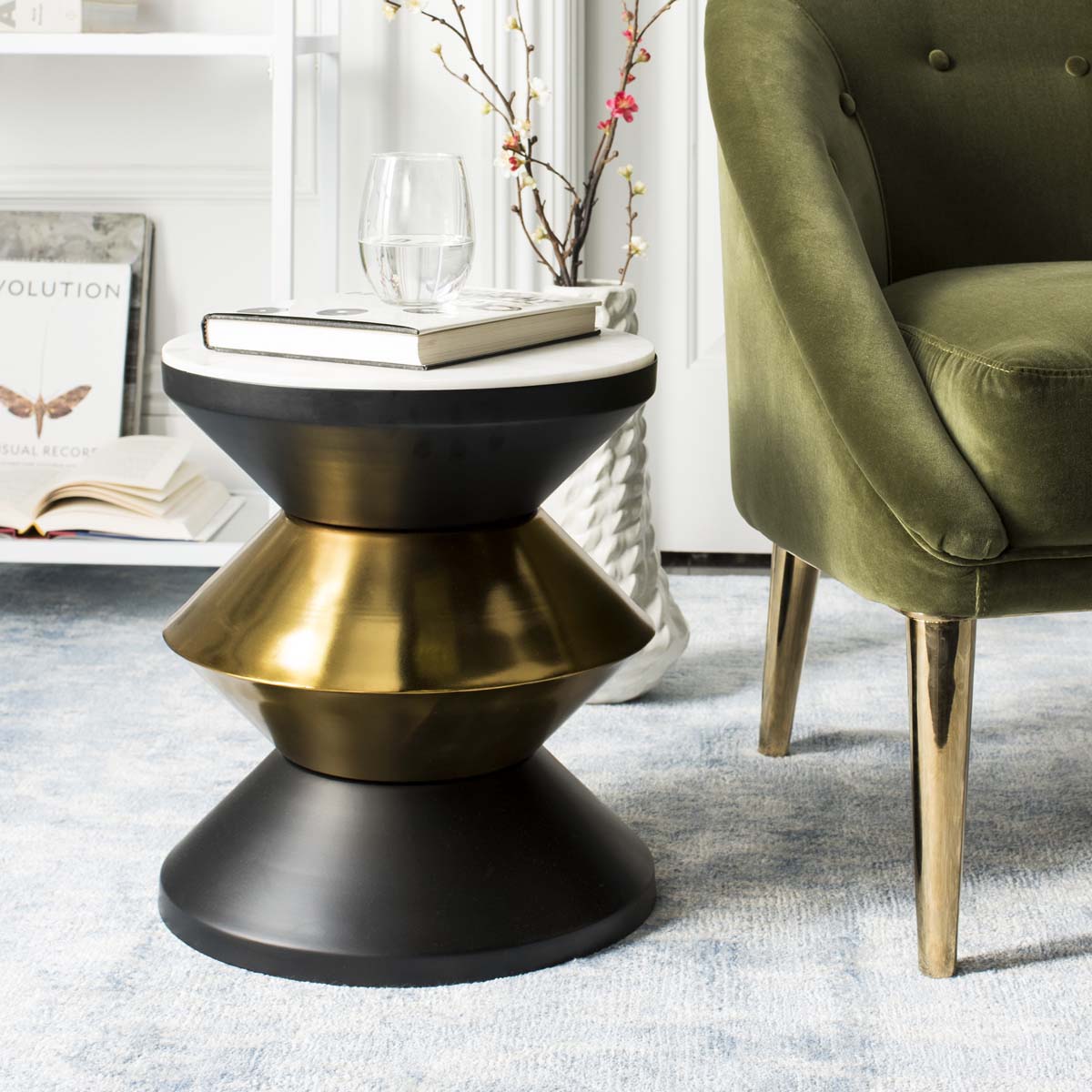 Safavieh Azizi Stone Top Side Table , ACC3202 - Black/Gold/White Stone Top