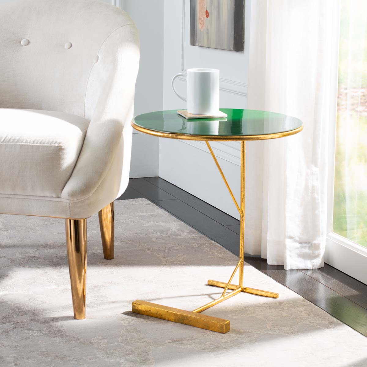 Safavieh Sionne Round C Table , ACC3210 - Hunter Green Enamel/Gold