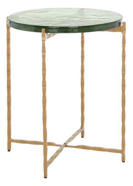 Safavieh Tengah Round Glass Accent Table , ACC3213 - Green/Brass