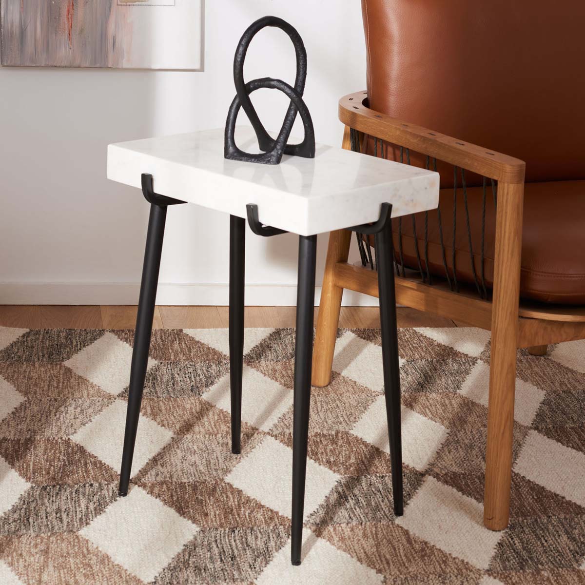 Safavieh Yuki Stone Top Accent Table , ACC3708 - White Marble/Black