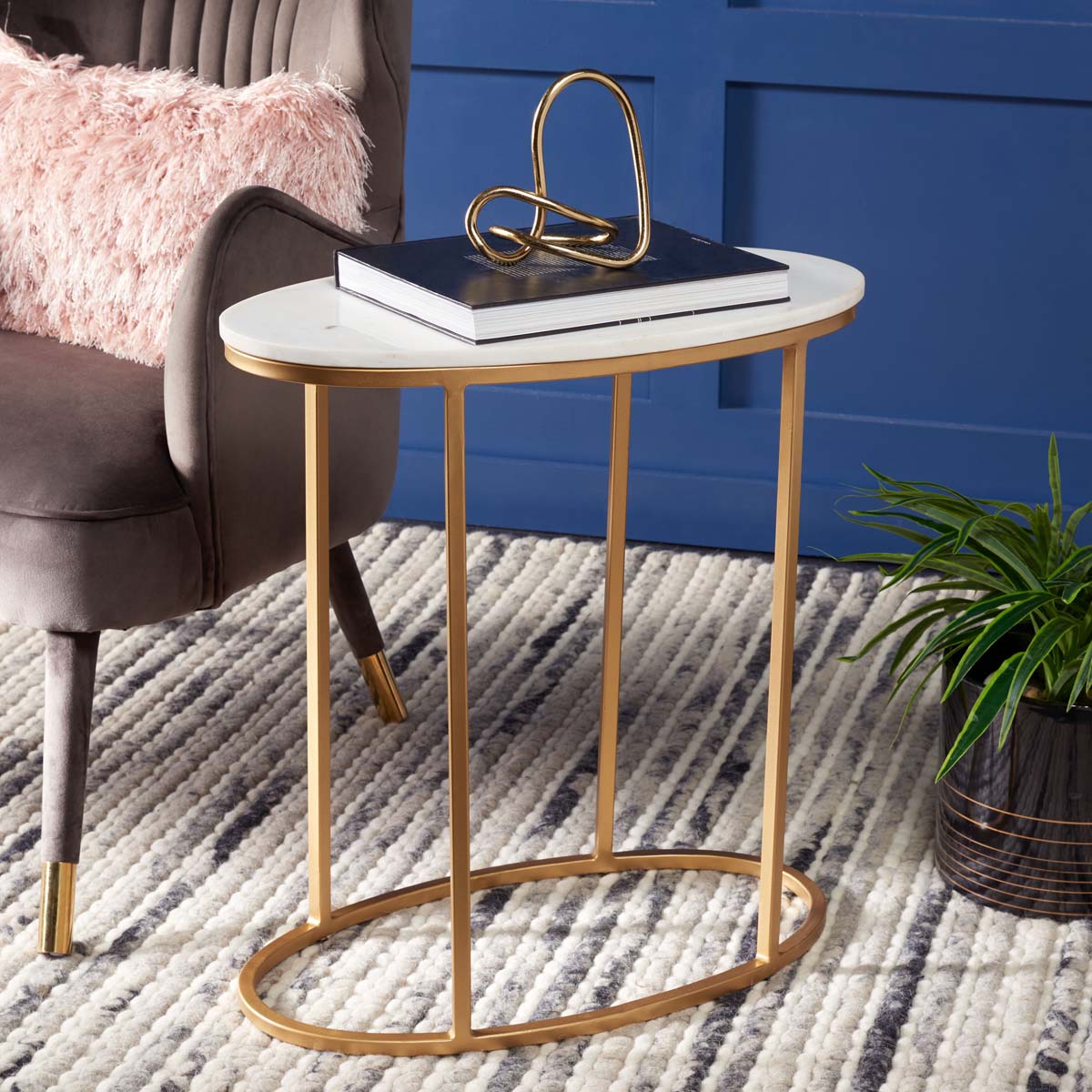 Safavieh Tage Marble Side Table , ACC3711 - White Marble/Gold Legs