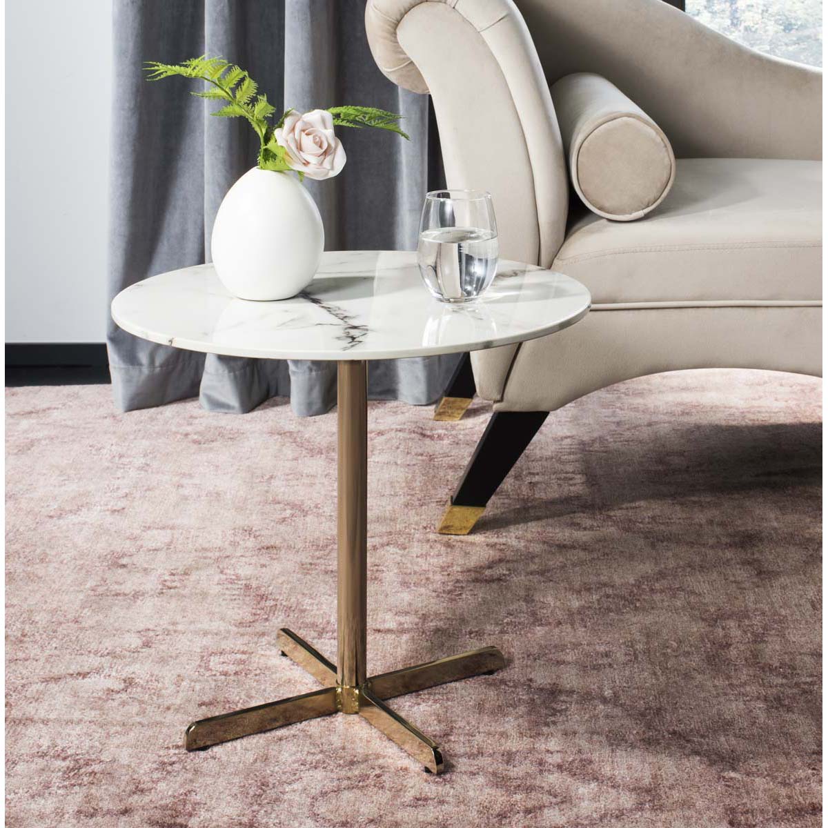 Safavieh Winnie Round Side Table , ACC6200 - White Marble Veneer/Brass Leg