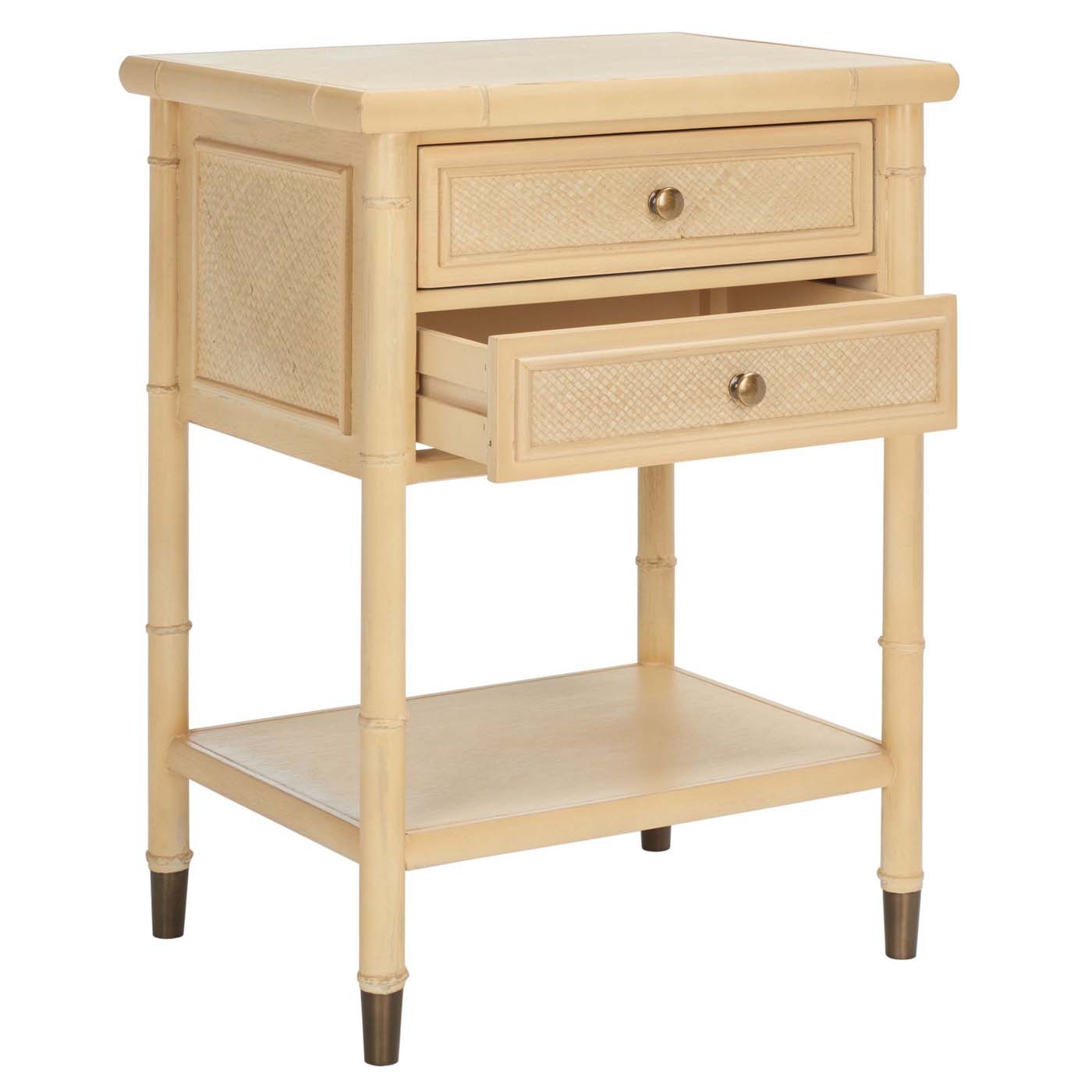 Safavieh Ahab 2 Drawer 1 Shelf Accent Table , ACC6606 - Light Blonde / Gold