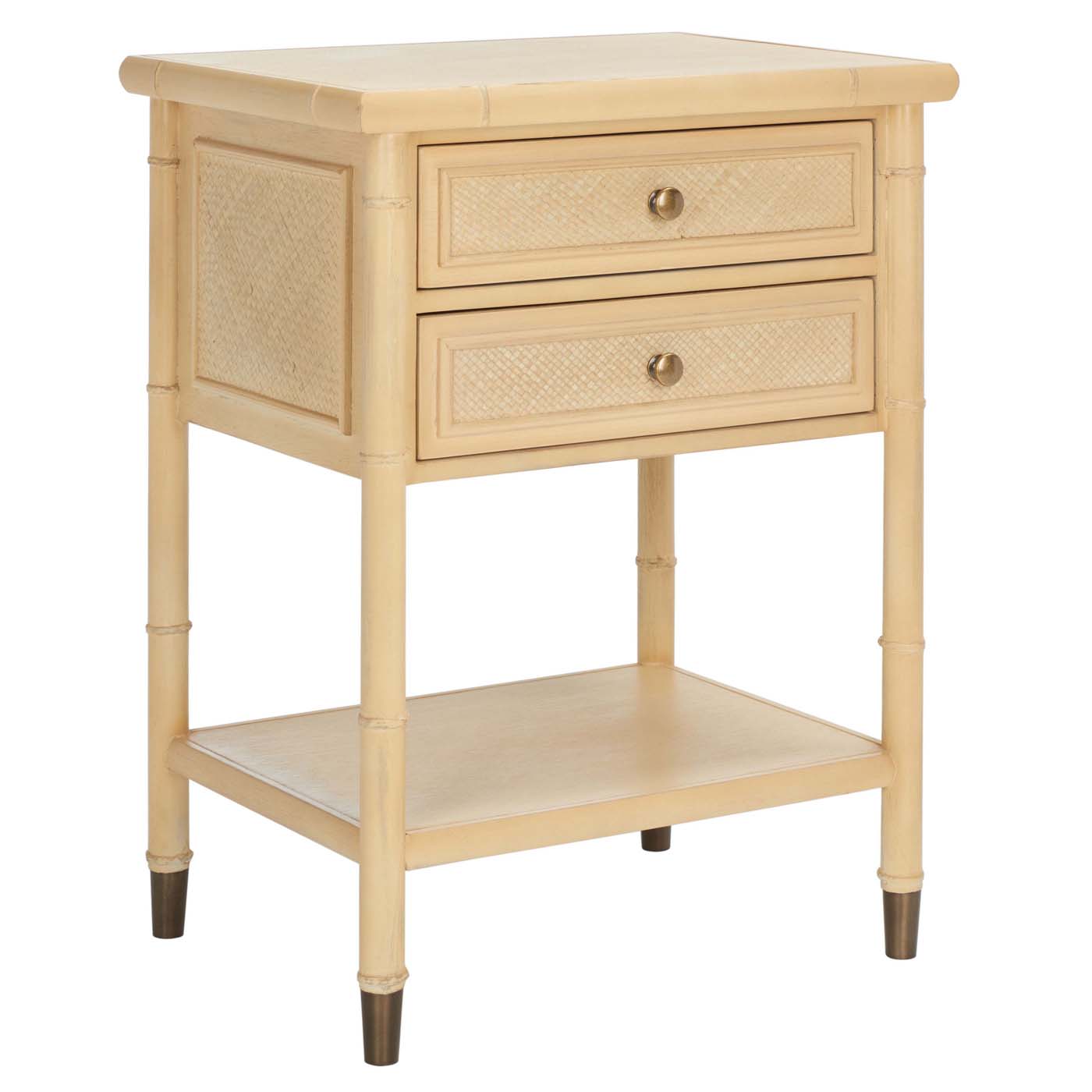 Safavieh Ahab 2 Drawer 1 Shelf Accent Table , ACC6606 - Light Blonde / Gold