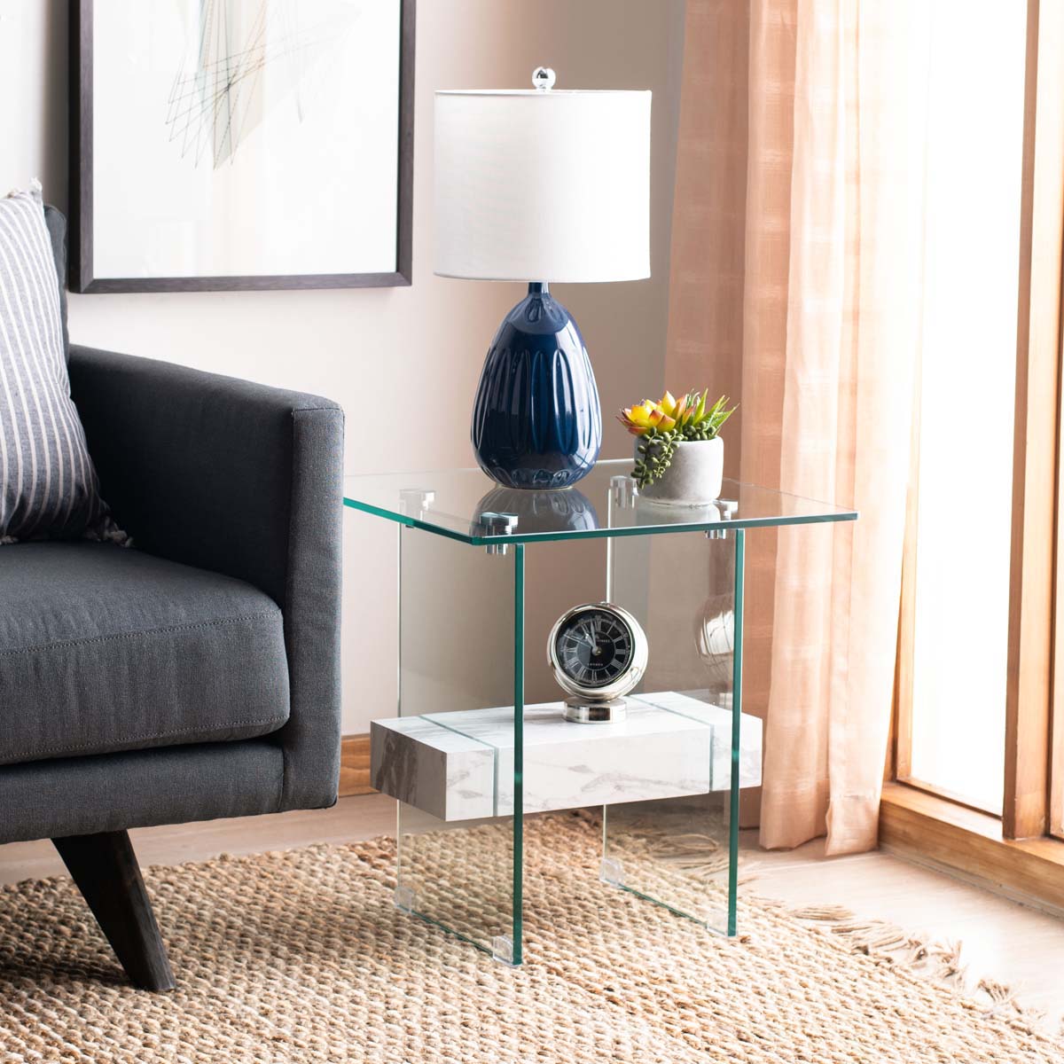 Safavieh Kayley Accent Table , ACC7001 - Glass/Faux White Marble Shelf