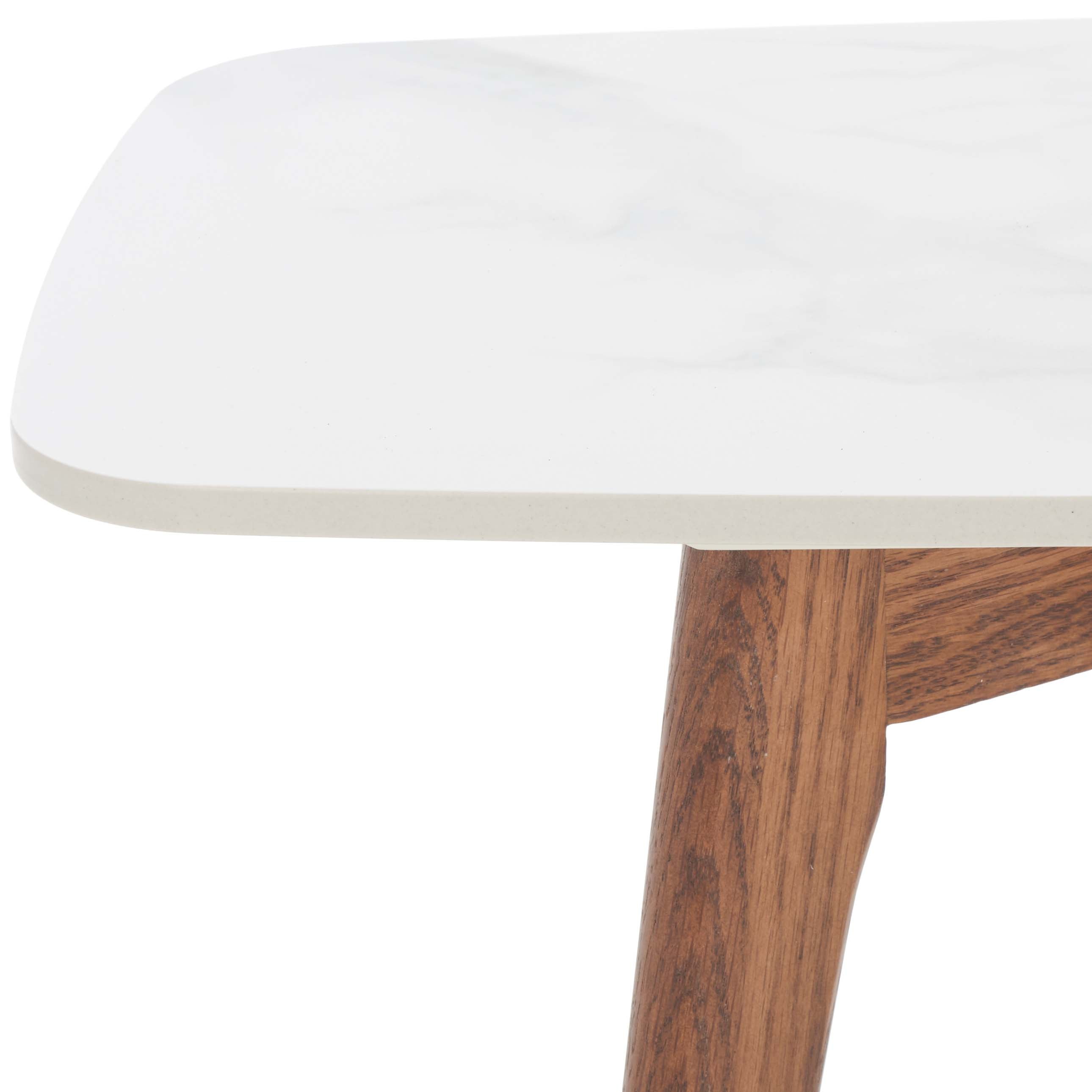 Safavieh Karina Rectangular End Table , ACC8101 - White Ceramic Faux Marble / Walnut