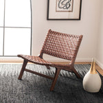 Safavieh Luna Leather Woven Accent Chair , ACH1002 - Cognac Leather/Brown
