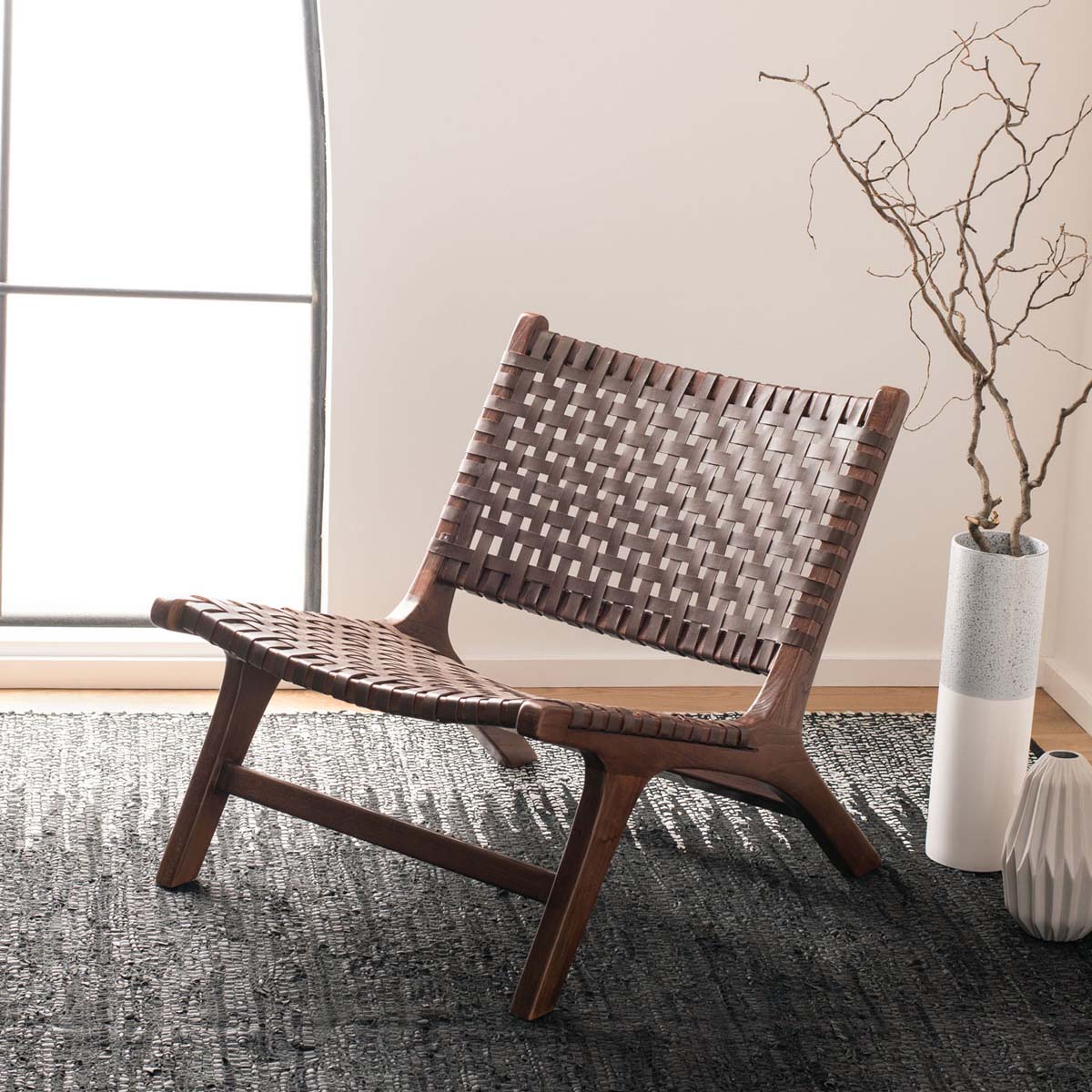 Safavieh Luna Leather Woven Accent Chair , ACH1002 - Brown Leather/Brown