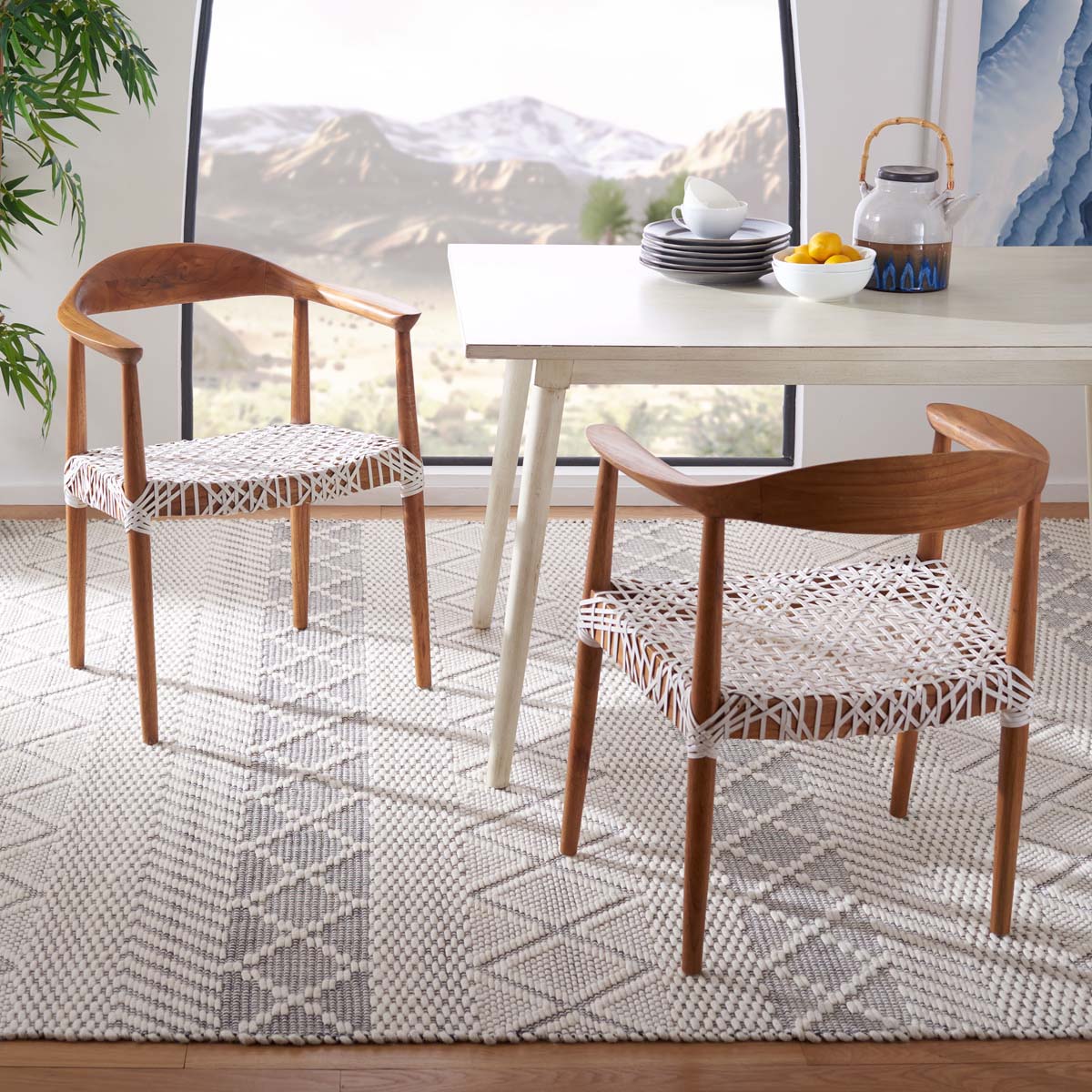 Safavieh Juneau Leather Woven Accent Chair , ACH1003 - Natural Mindi Wood/White Leather