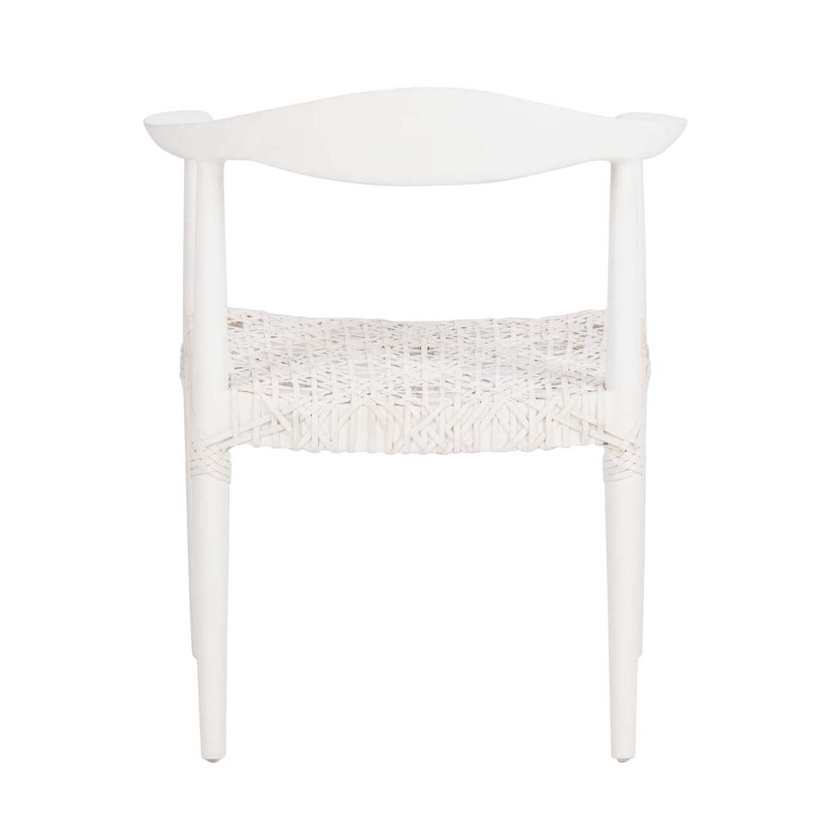 Safavieh Juneau Leather Woven Accent Chair , ACH1003 - White Mindi Wood/White Leather