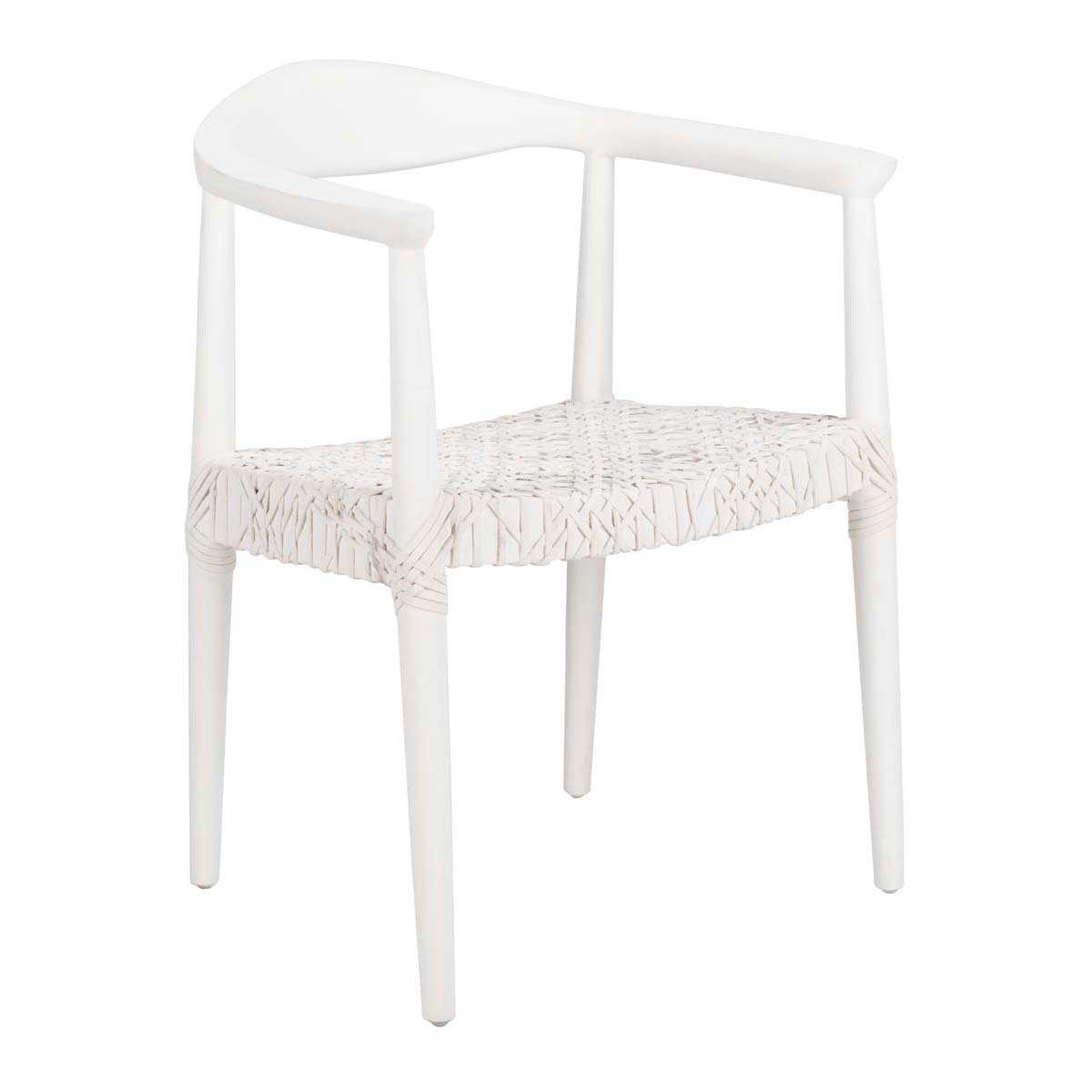 Safavieh Juneau Leather Woven Accent Chair , ACH1003 - White Mindi Wood/White Leather