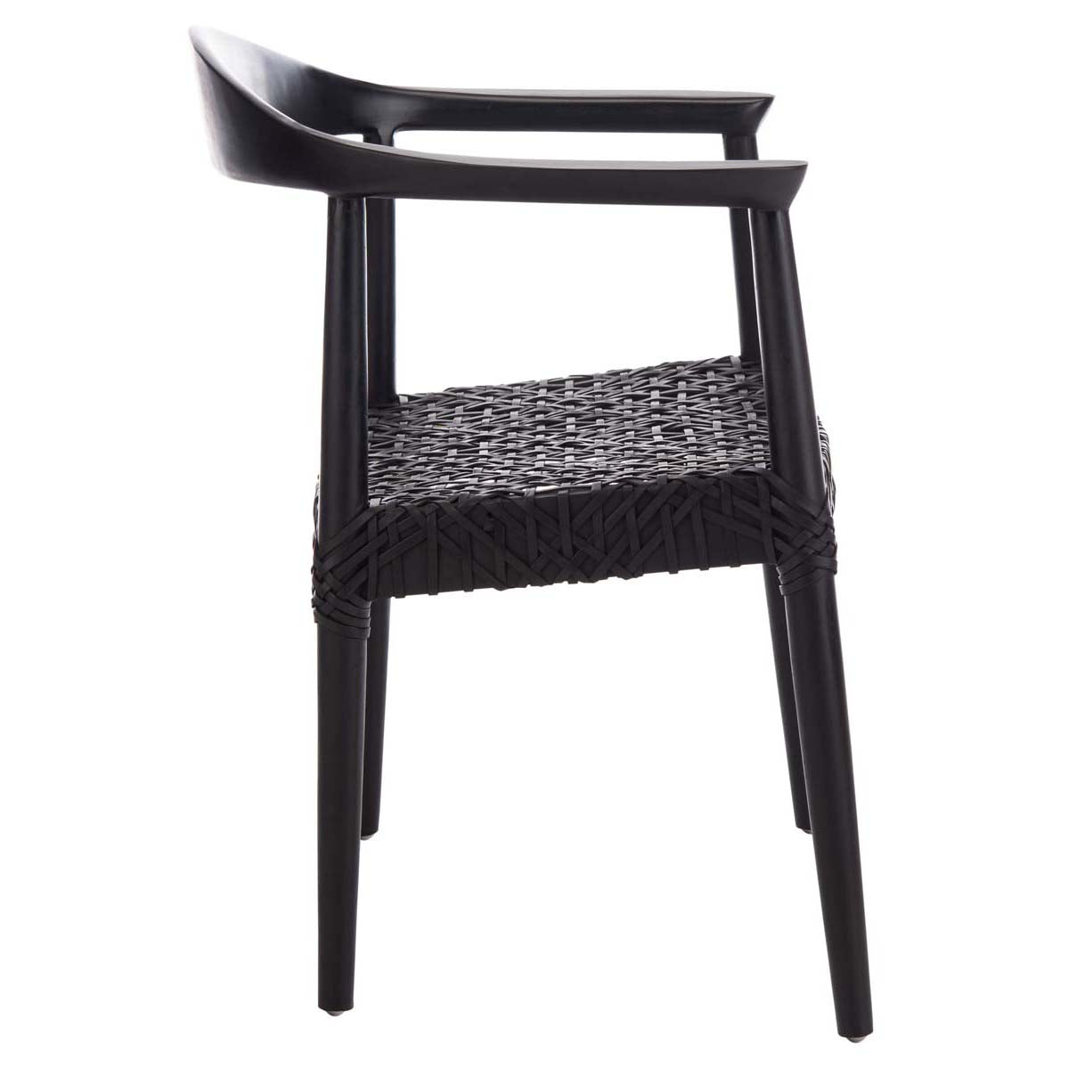 Safavieh Juneau Leather Woven Accent Chair , ACH1003 - Black Mindi Wood/Black Leather