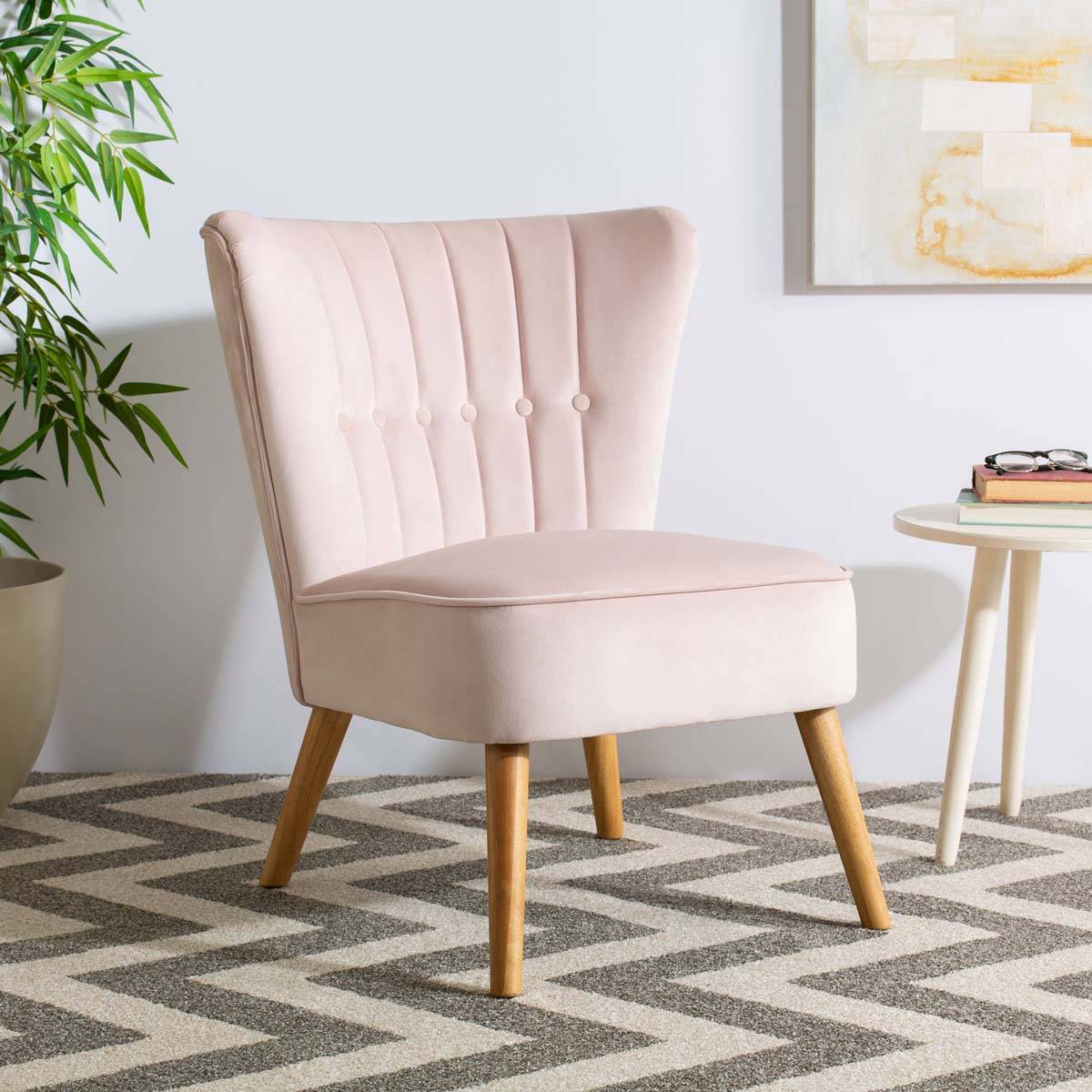 Safavieh June Mid Century Accent Chair , ACH4500 - Blush Pink/Natural