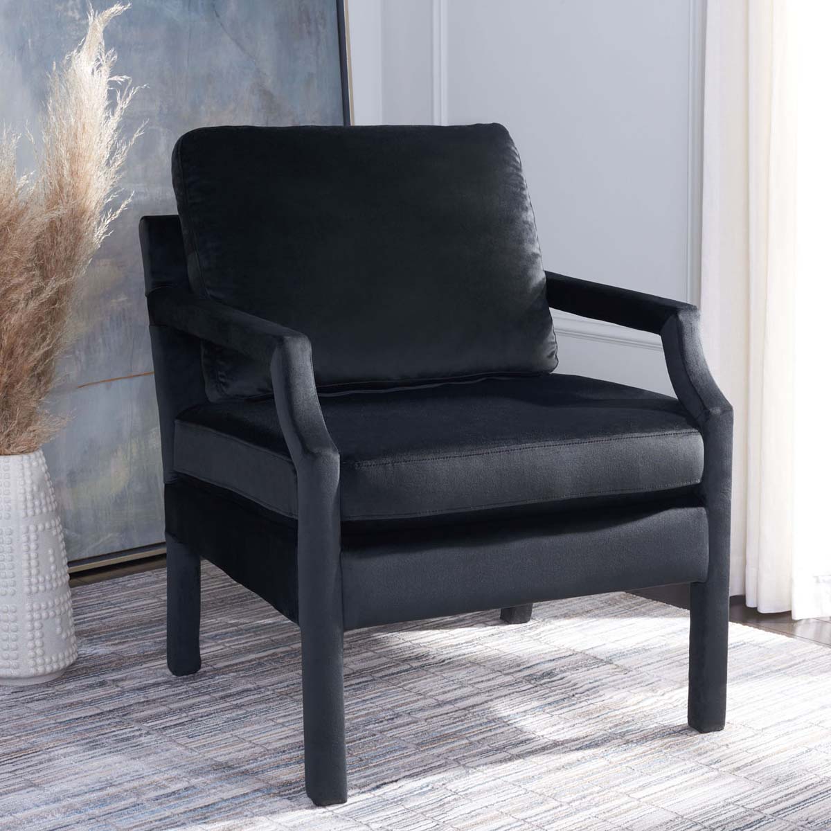 Safavieh Genoa Upholstered Arm Chair , ACH4510 - Black Velvet