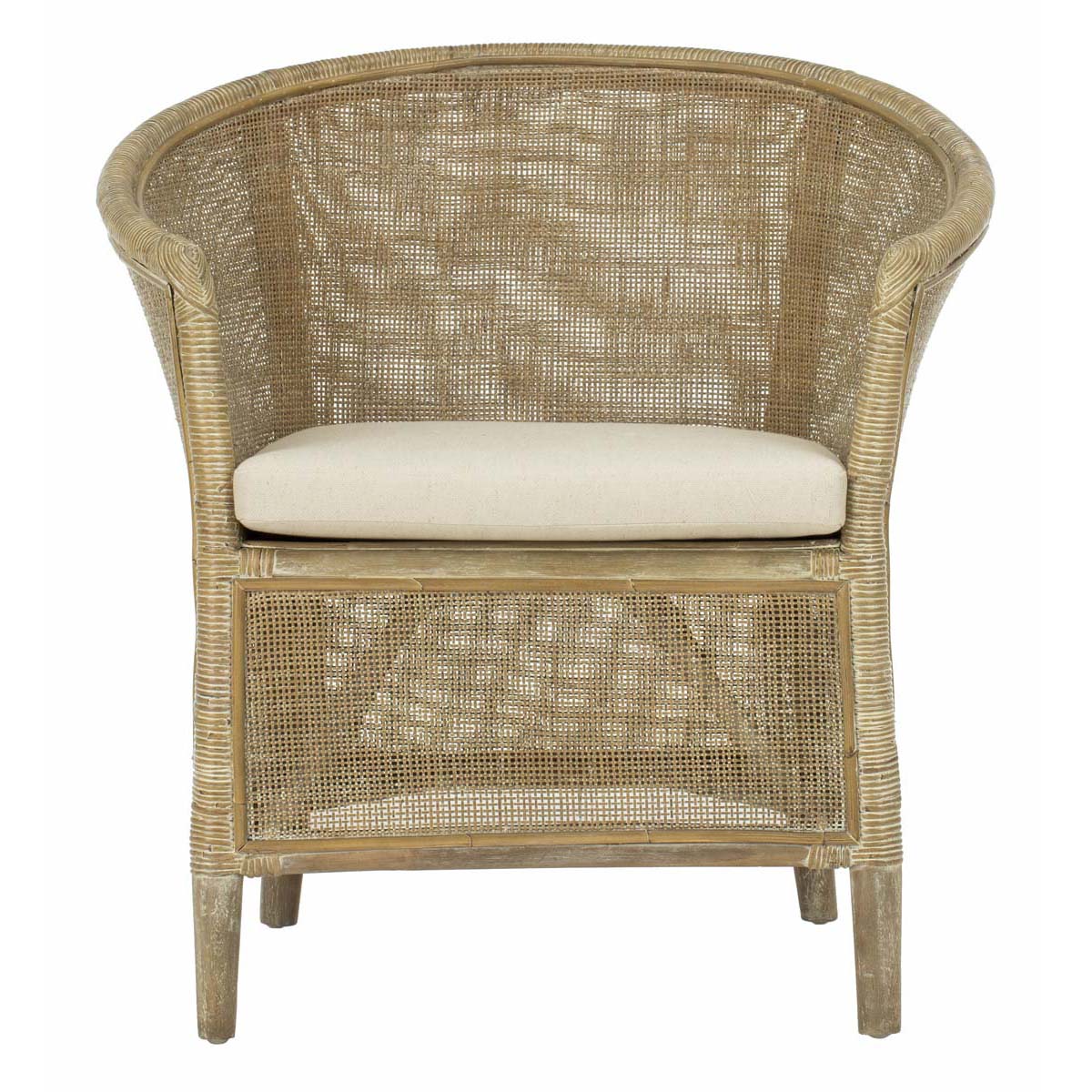 Safavieh Alexana Rattan Armchair , ACH6502 - White Wash/White Cushion