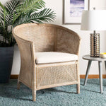 Safavieh Alexana Rattan Armchair , ACH6502 - White Wash/White Cushion
