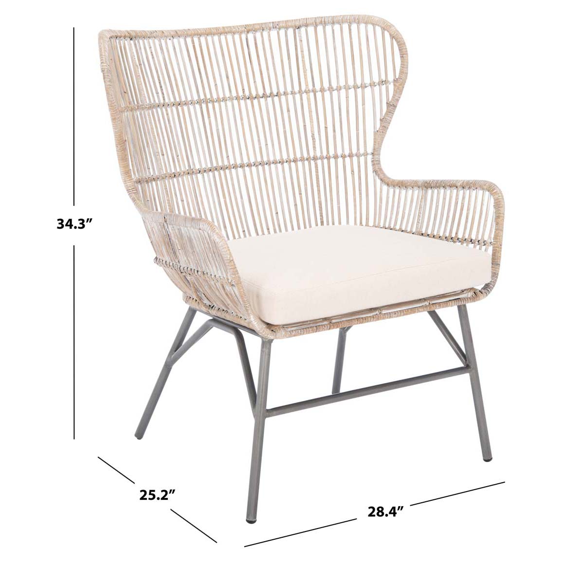 Safavieh Lenu Rattan Accent Chair With Cushion, ACH6510 - Grey White Wash/Black