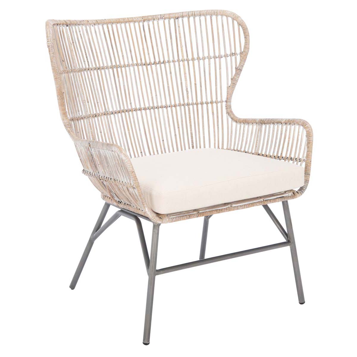 Safavieh Lenu Rattan Accent Chair With Cushion, ACH6510 - Grey White Wash/Black
