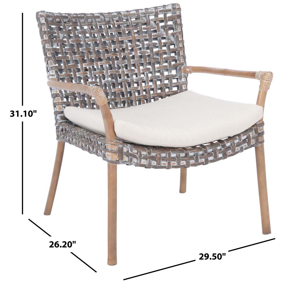 Safavieh Collette Rattan Accent Chair W/ Cushion , ACH6515 - Grey White Wash/ White