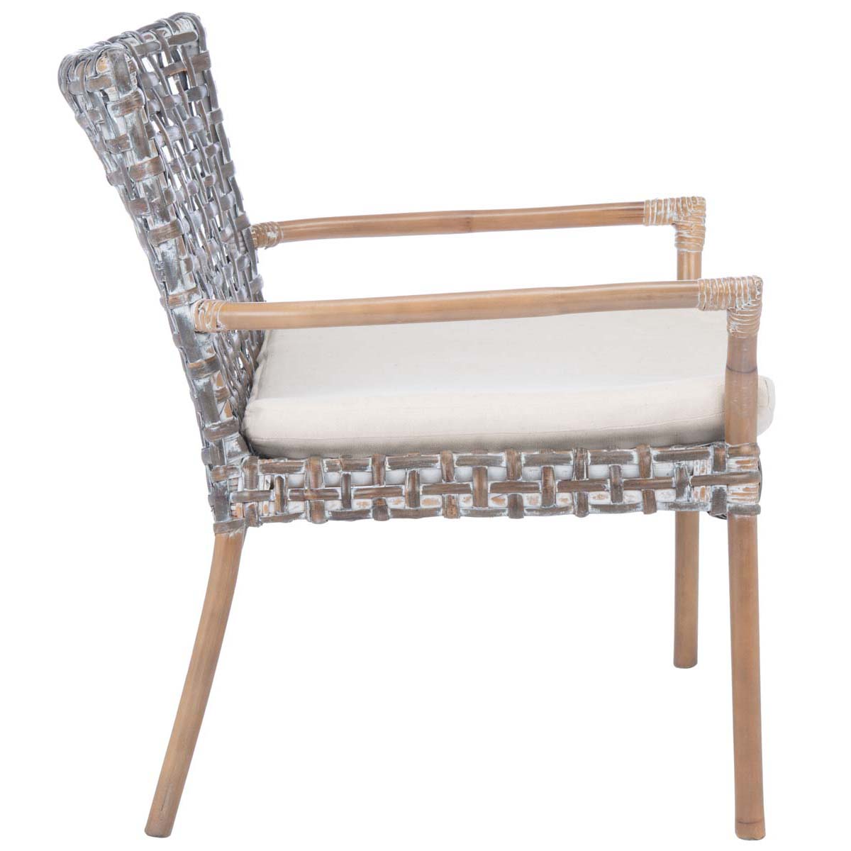 Safavieh Collette Rattan Accent Chair W/ Cushion , ACH6515 - Grey White Wash/ White
