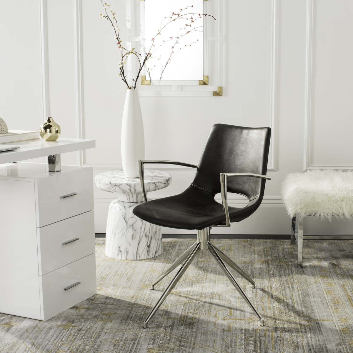 Safavieh Dawn Midcentury Modern Leather Swivel Office Arm Chair , ACH7002 - Grey/Stainless Steel