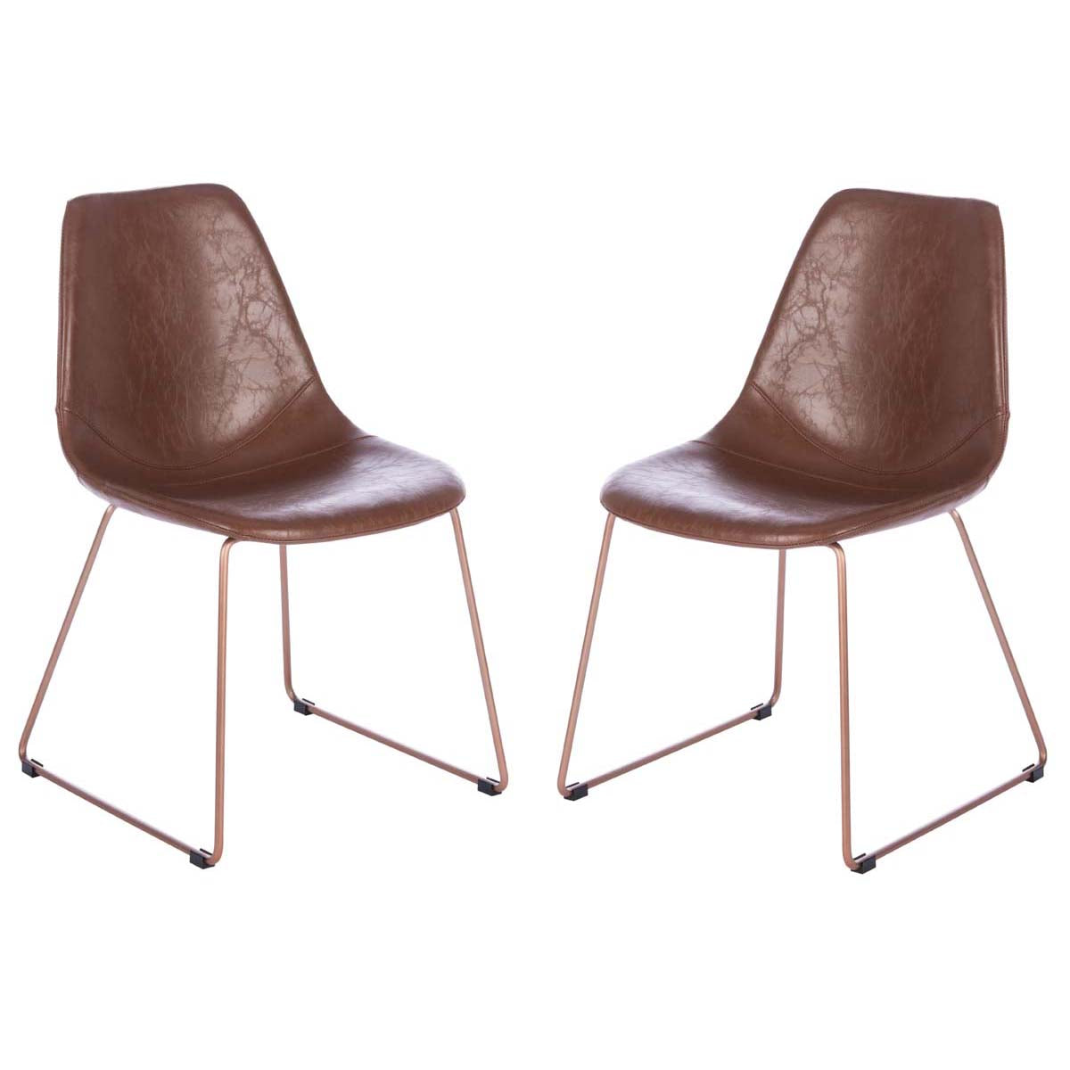 Safavieh Dorian Midcentury Modern Leather Dining Chair, ACH7003 - Light Brown/Brass (Set of 2)