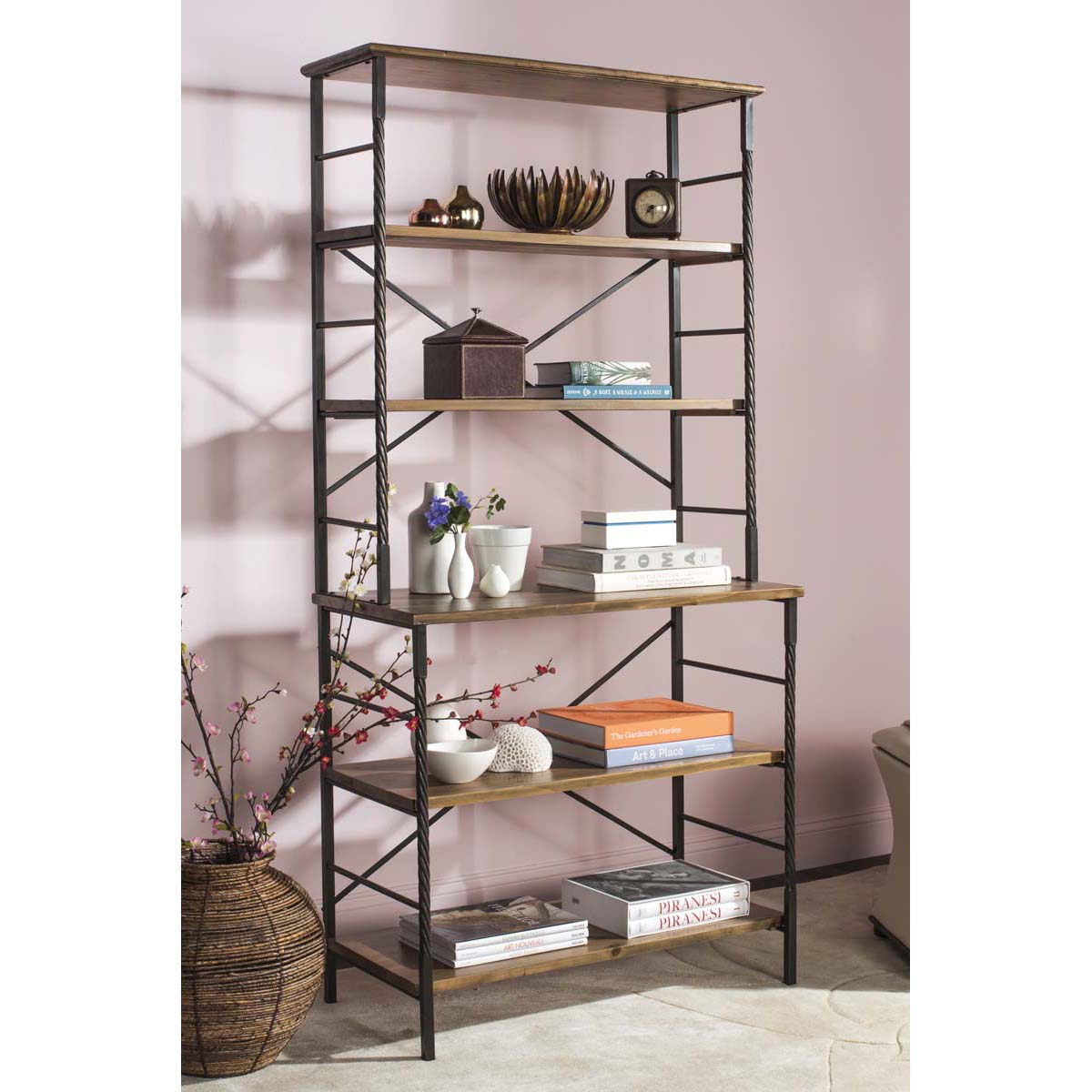 Safavieh Brooke 6 Tier Etagere , AMH6508 - Antique Pewter/Brown Pine