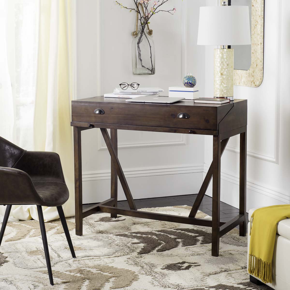 Safavieh Wyatt Writing Desk W/Pull Out , AMH6509 - Dark Teak