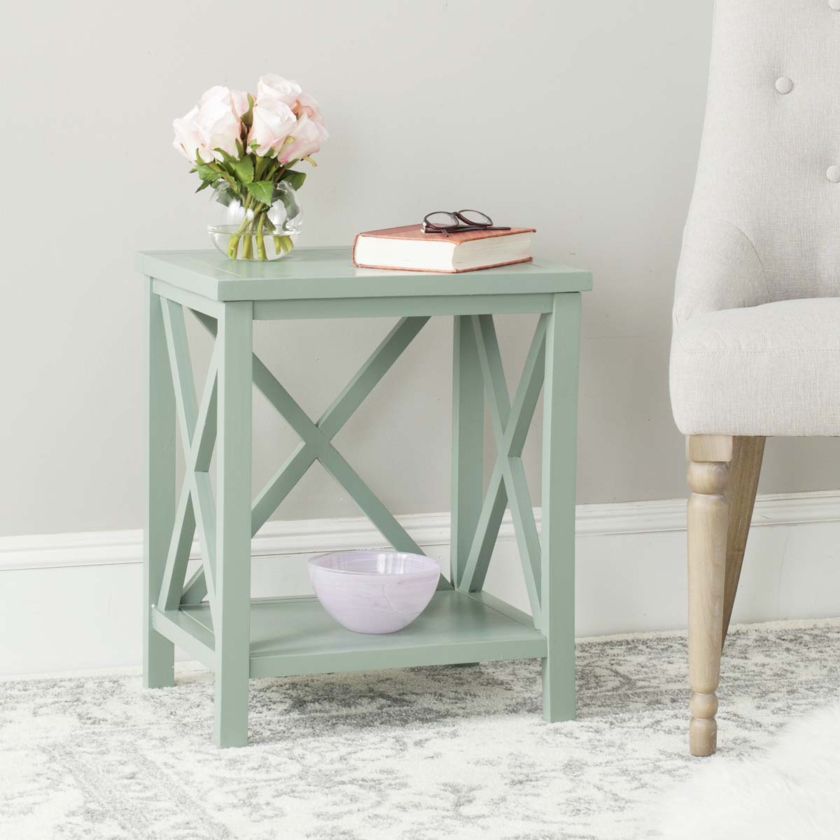 Safavieh Candence Cross Back End Table , AMH6523 - Dusty Green