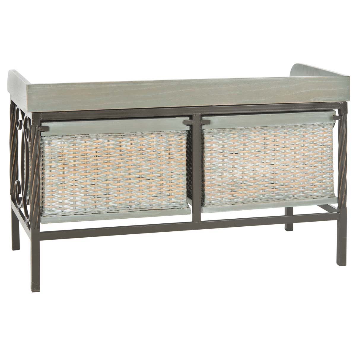 Safavieh Noah 2 Drawer Wooden Storage Bench , AMH6528 - Antique Pewter/French Grey