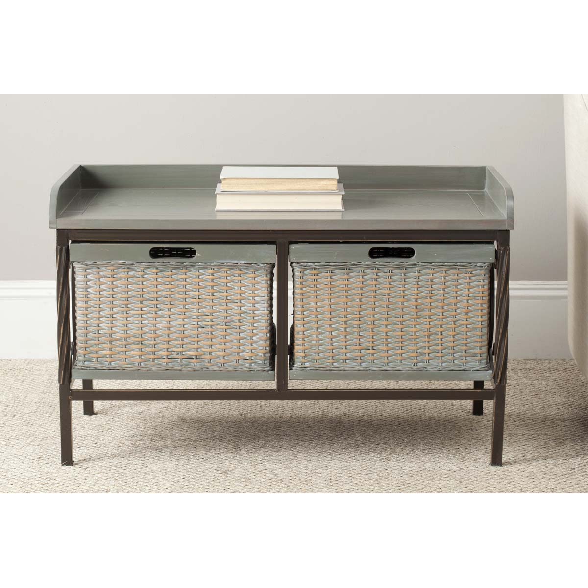 Safavieh Noah 2 Drawer Wooden Storage Bench , AMH6528 - Antique Pewter/French Grey