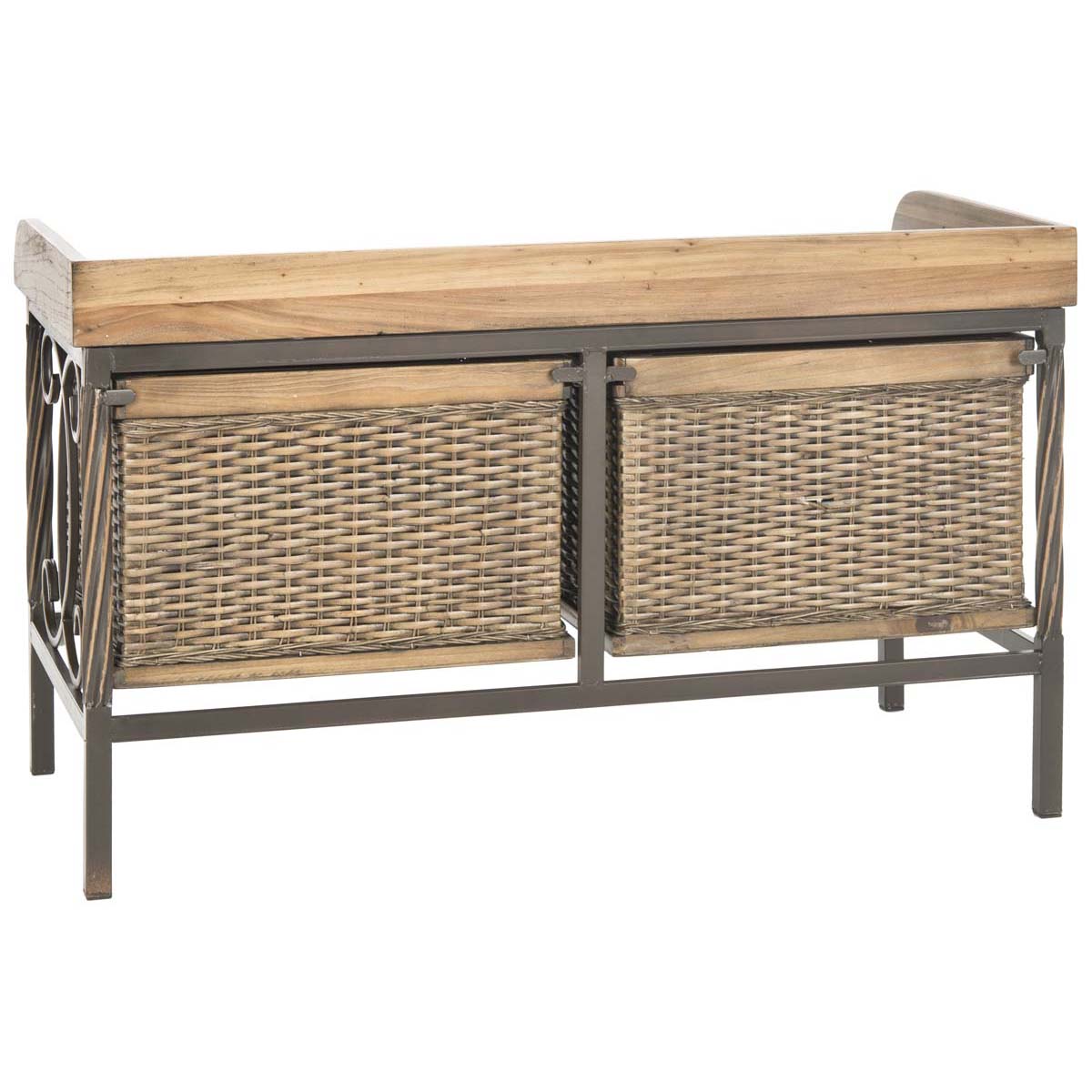 Safavieh Noah 2 Drawer Wooden Storage Bench , AMH6528 - Antique Pewter/Medium Oak