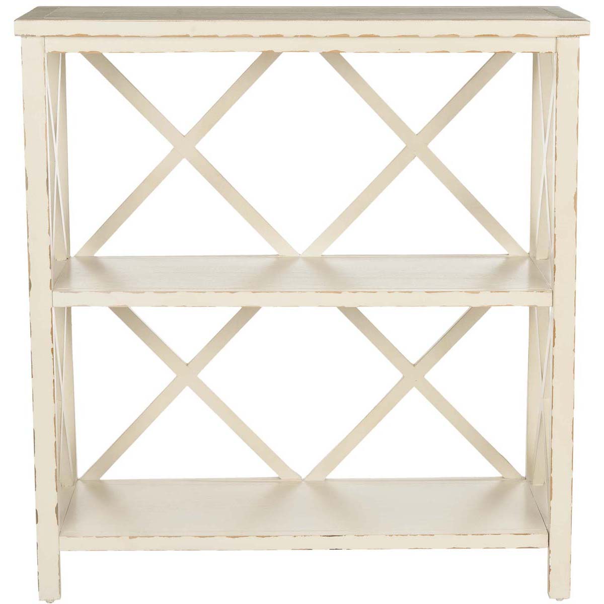 Safavieh Liam 2 Tier Open Bookcase , AMH6536 - Distressed Ivory